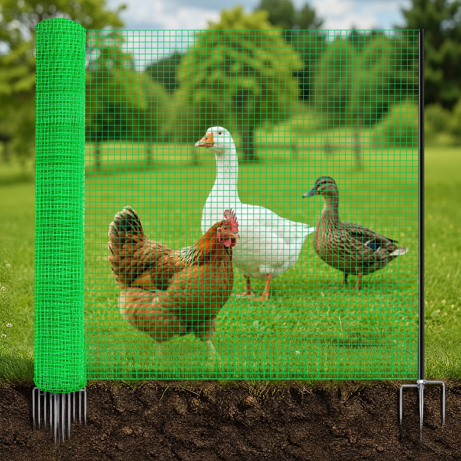 Photo 1 of Temporary Fence with Metal Posts, 3' x 50' Garden Fence Animal Barrier for Backyard, Plastic Mesh Fencing with Windbreak Rope and Ground Stakes, Temporary Dog Fence for Outdoor Yard Animal Protect
