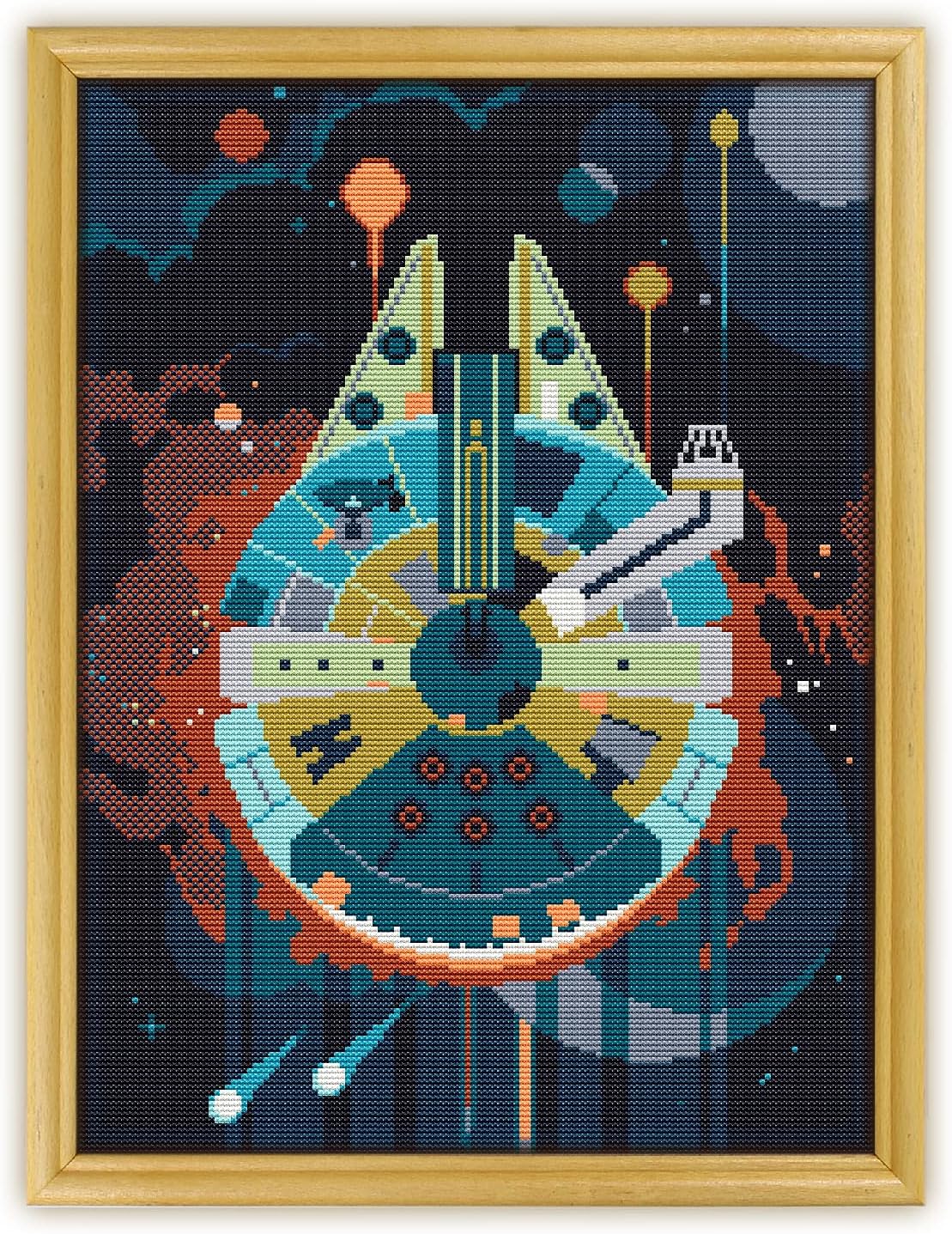 Spaceship K383 Counted Cross Stitch KIT#3. Threads, Needles, Fabric, Embroidery Hoop and Printed Color Pattern Inside. Embroidery Pattern