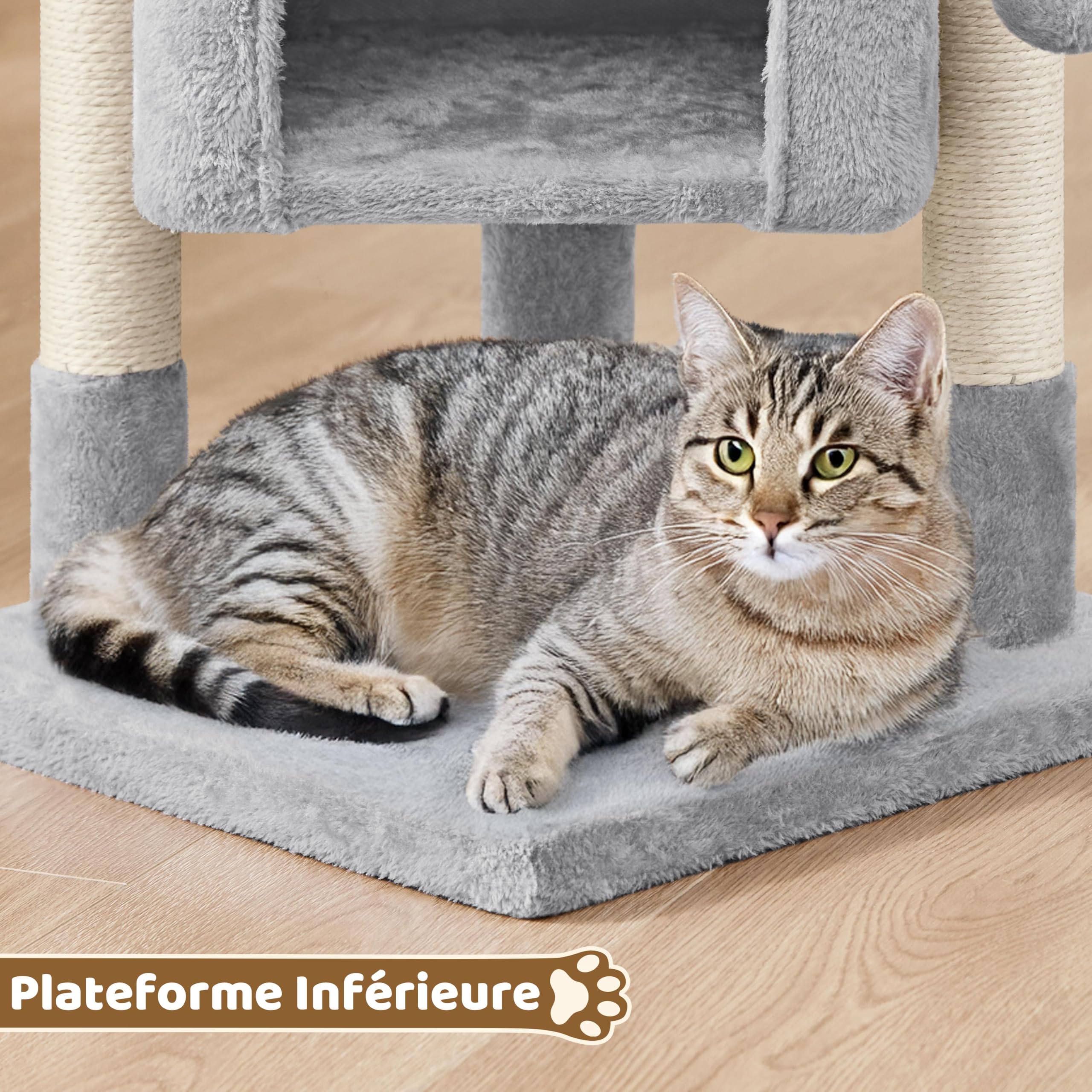 Yaheetech Arbre à Chat Design avec Niche et Plate-Forme Arbre-griffoir Tour pour Chat Hauteur 59cm Gris Clair