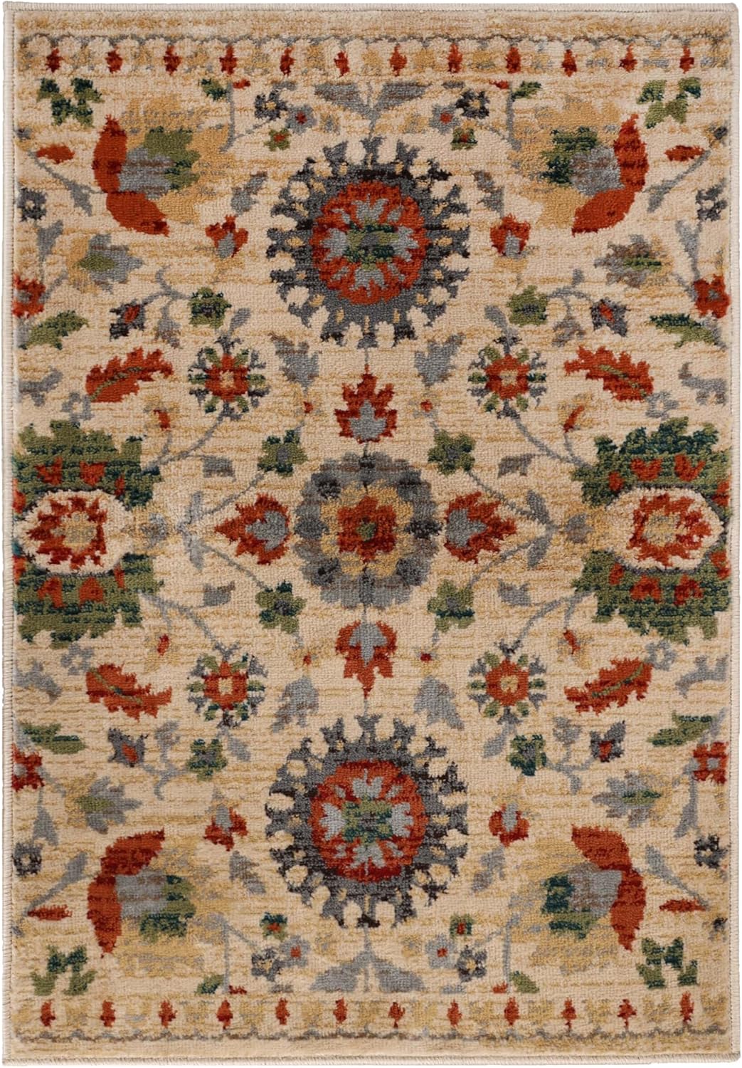 Superior Indoor Small Area Rug, Jute Backing Rugs for Living Room, Dining Room, Kitchen, Office, Entryway, Unique Vintage Botanical Home Floor Decor, Gulistan Collection, 2' x 3', Ivory