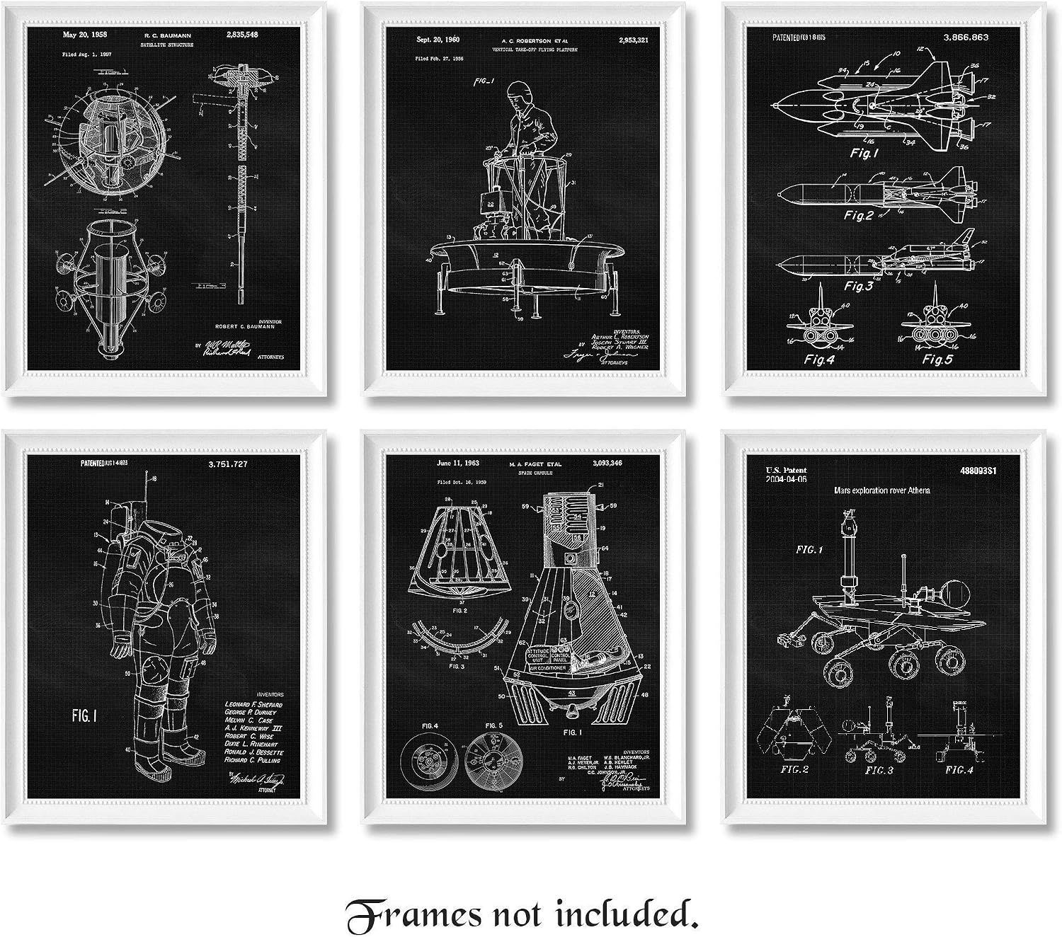 Classic Space Exploration Patent Prints, 6 (8x10) Unframed Photos, Wall Art Decor Gift for Home Office Gears Garage Man Cave School College Student Teacher Coach NASA Aviation Astronomy Engineer Champ