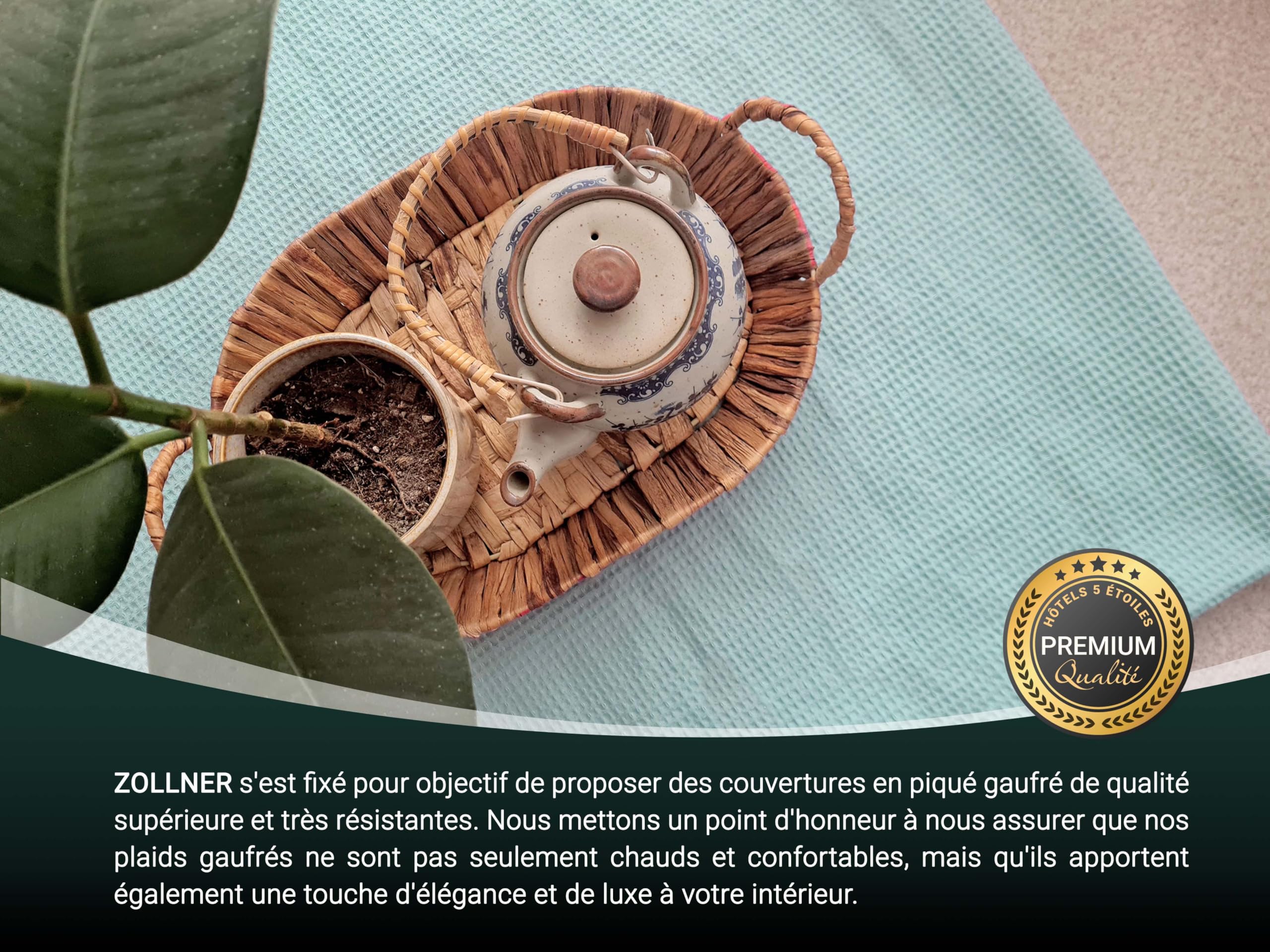 ZOLLNER Couverture Douillette 150 x 200 cm - 100% Coton - Motif Intemporel - Infroissable et Respirante - Couleur Bleu Clair - Lavable à 60 °C - Qualité hôtelière - Certifiée Oeko Tex®