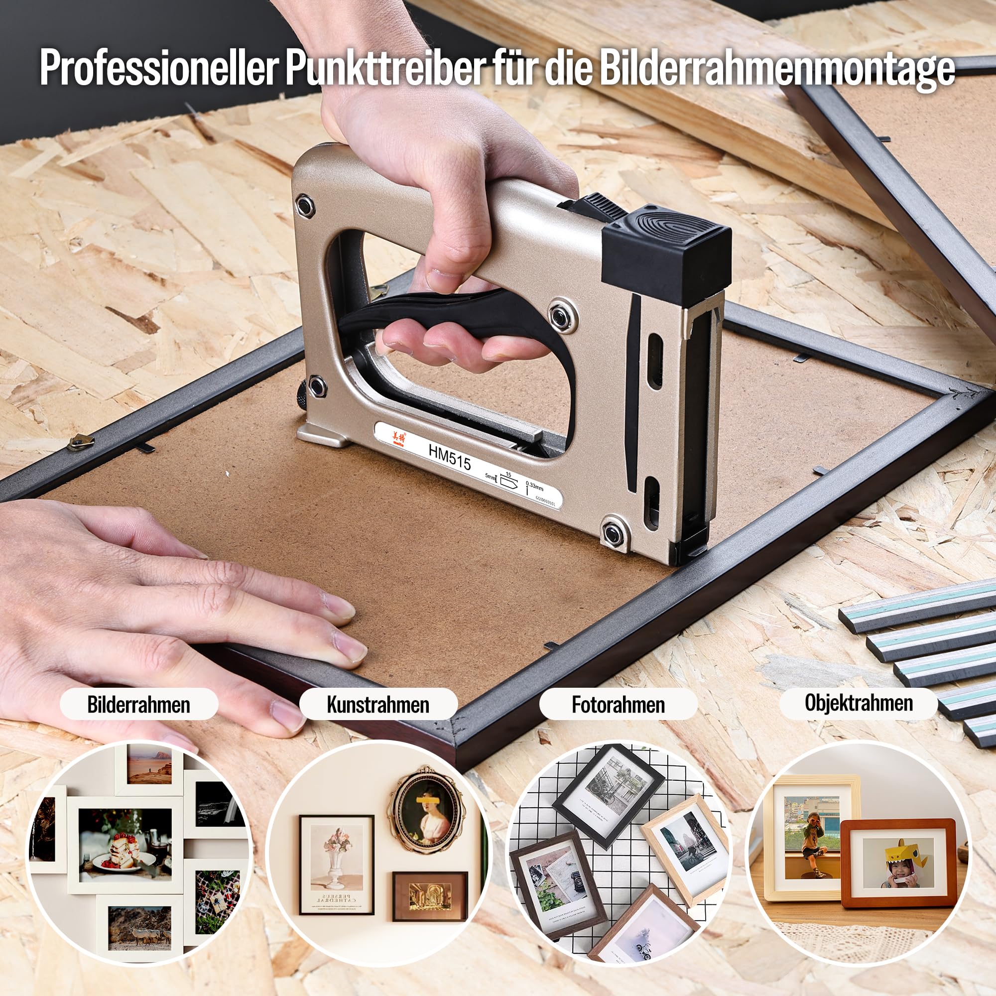 meite HM515 Hand-Punktetreiber für Bilderrahmen, Bilderrahmen-Handtacker mit 1000 Punkten, Leichter Manueller Punktetreiber für Kunstwerke, DIY und Professionelle Einrahmung