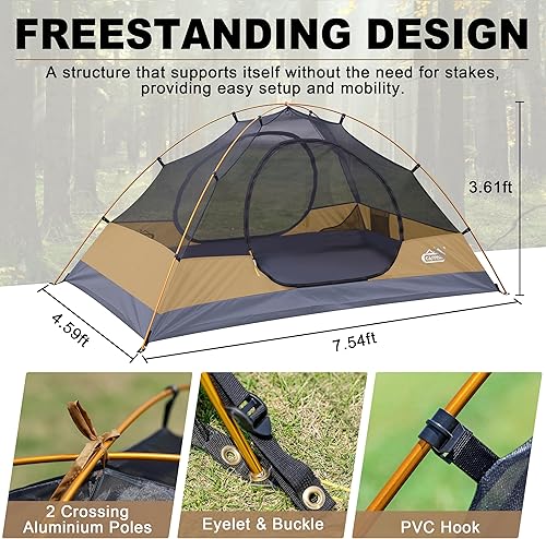 Miniatura 2 de Tienda de campaña de mochilero para 2 personas, impermeable, resistente al viento, tienda de campaña para dos personas, ligera y fácil configuración