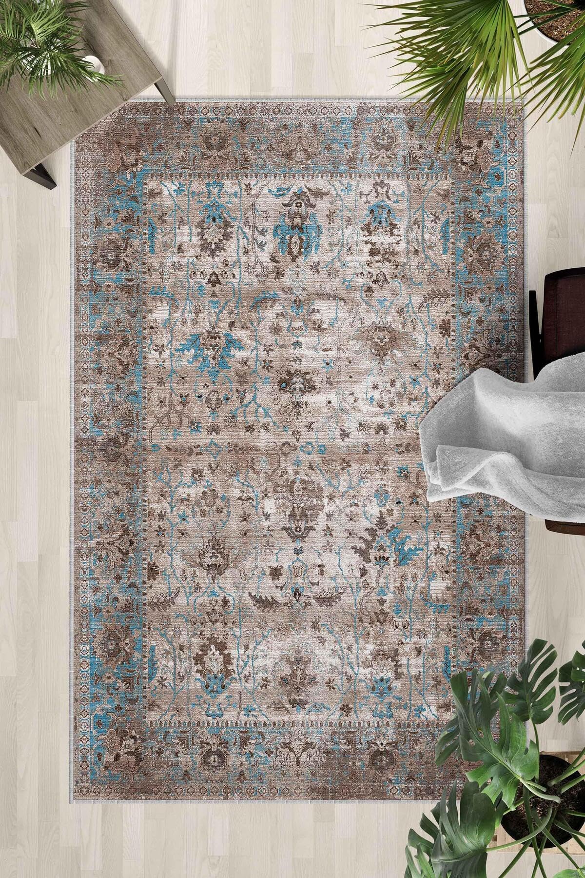 Monnhein Çok Renkli Halı 0116 - Yıkanabilir, Kaymaz Taban, Dijital Baskılı, Leke Tutmaz, İnce Hav, Modern Salon, Oturma Odası, Yatak Odası ve Mutfak için Dekoratif Halı