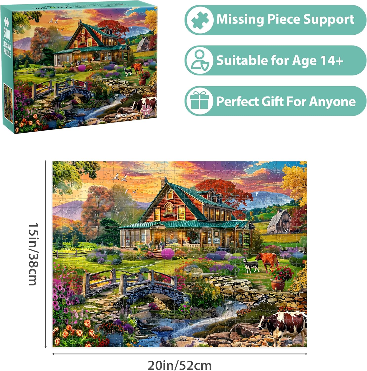 Jigsaw Puzzles for Adults 500 Pieces, Country Life Puzzle Interlock Perfectly Letter on Back No Dust, Challenging Puzzle Home Decor Birthday Party Gift Toy for Men Women Olders Seniors (21 x 15 in)