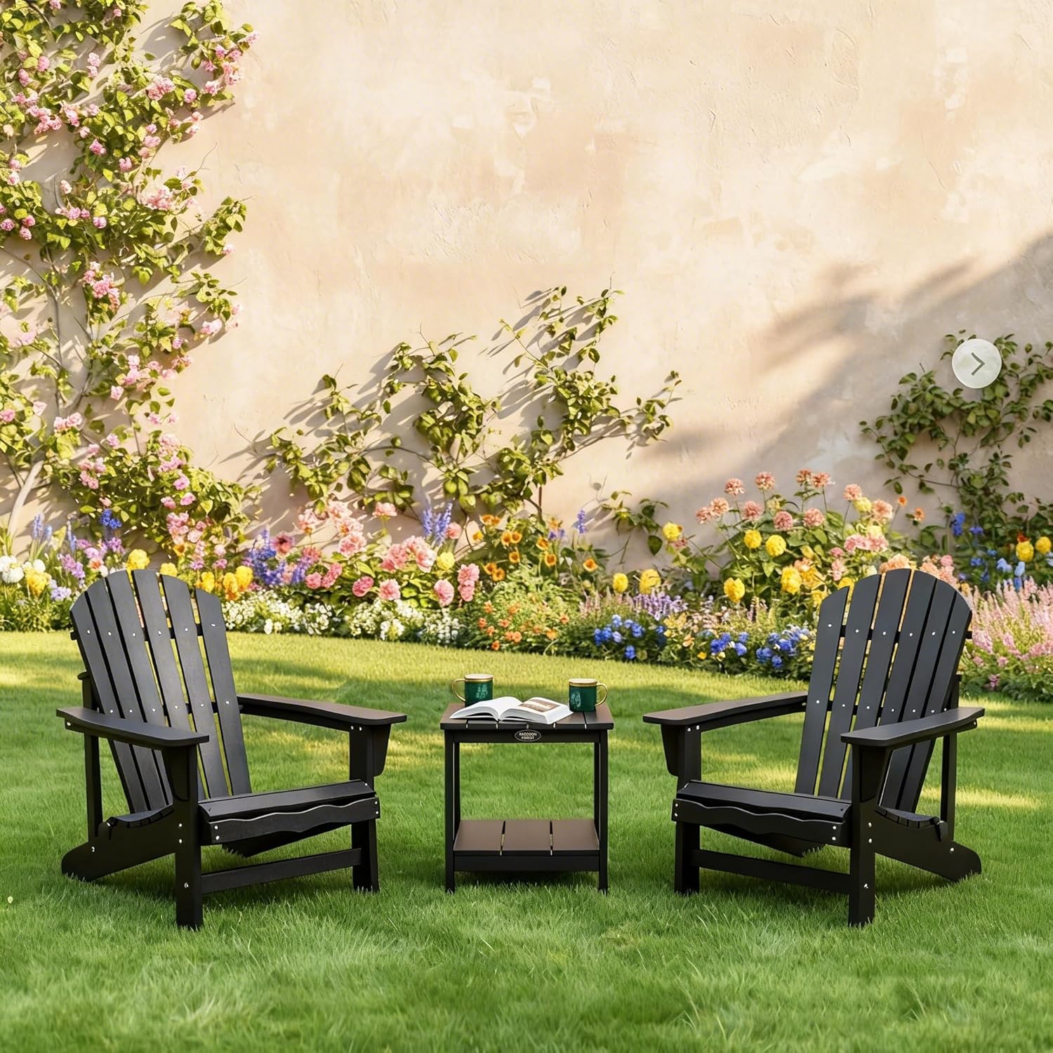 Square Outdoor Side Table Adirondack Side Table, Water-resistant & 2-Tier Small End Table for Patio, Beach Chair & Poolside, Bedside Table for Living Room & Bedroom, Easy Assembly, Black
