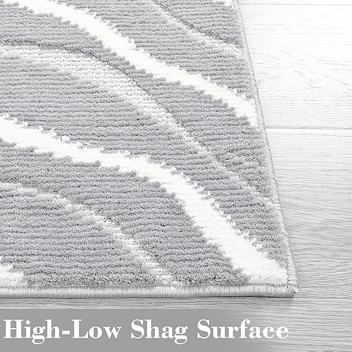 Miniatura 5 de Alfombras de área de 5 x 8 pies para sala de estar, alfombra gris para dormitorio, de pelo alto y bajo, ultra suave, alfombra de área grande,