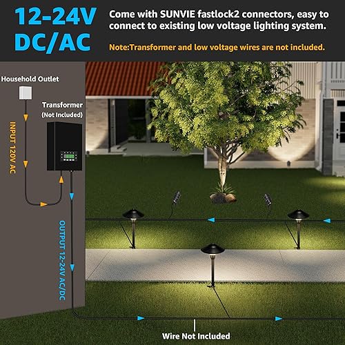 Miniatura 3 de SUNVIE Kit de iluminación LED de bajo voltaje para paisaje de 12 V, con conectores, luces de camino de bajo voltaje con focos, luces de camino de