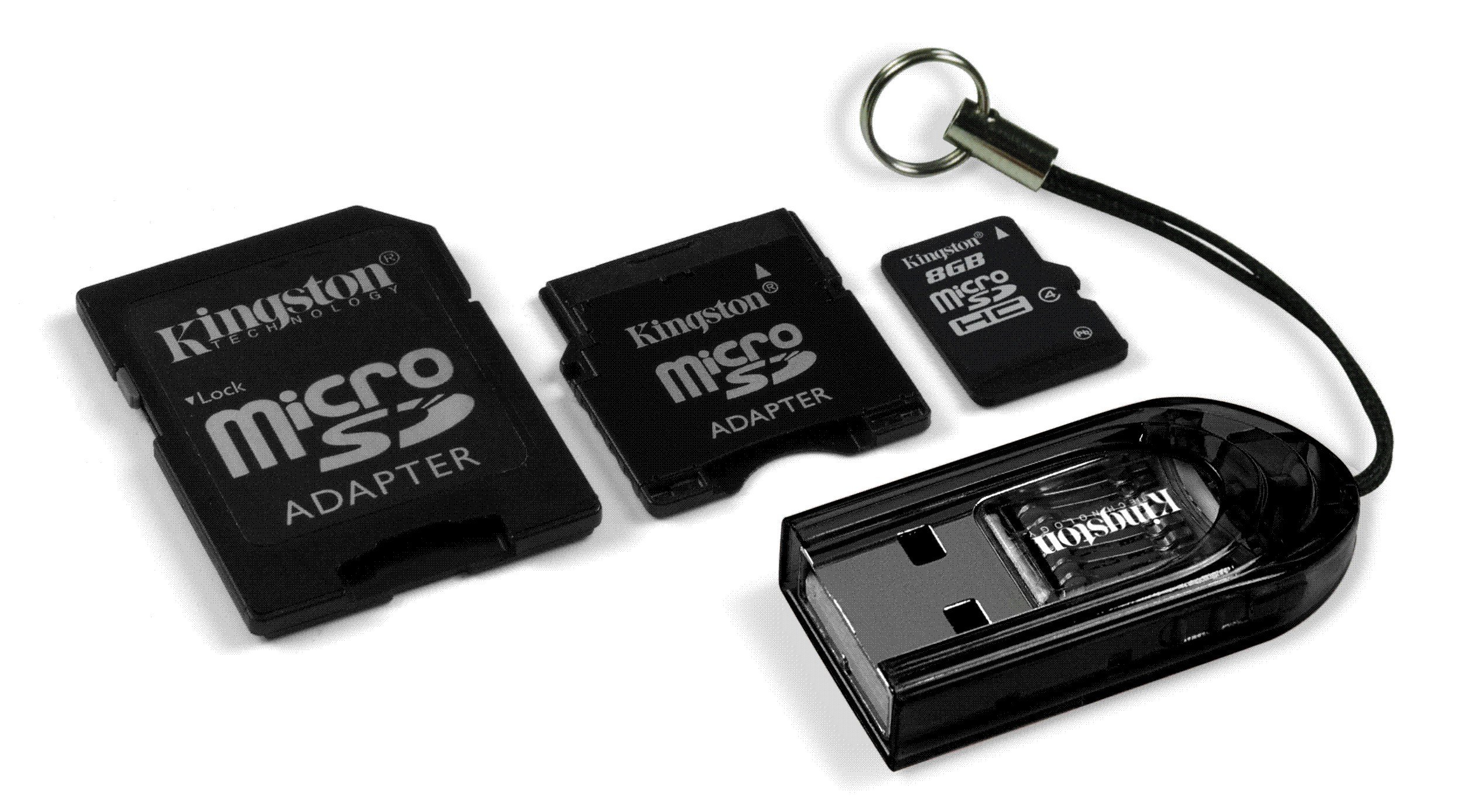 Kingston Mobility Kit - 8 GB microSDHC Flash Memory Card with SD and miniSD Adapters + USB 2.0 Reader MBLY/8GB (Black)