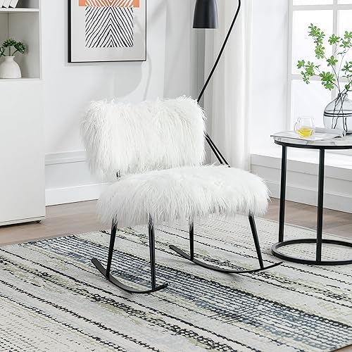 Miniatura 19 de HomVent Mecedora de piel sintética, bonita y moderna mecedora de piel sintética, silla de lactancia para bebé con mecedora de metal para sala de