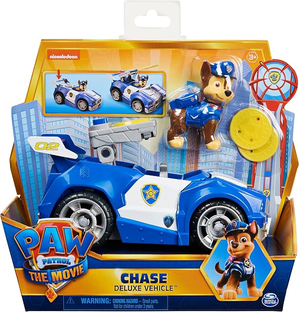 Paw Patrol, Chases Deluxe Movie Transforming Toy Car with Collectible Action Figure, Kids Toys for Ages 3 and up