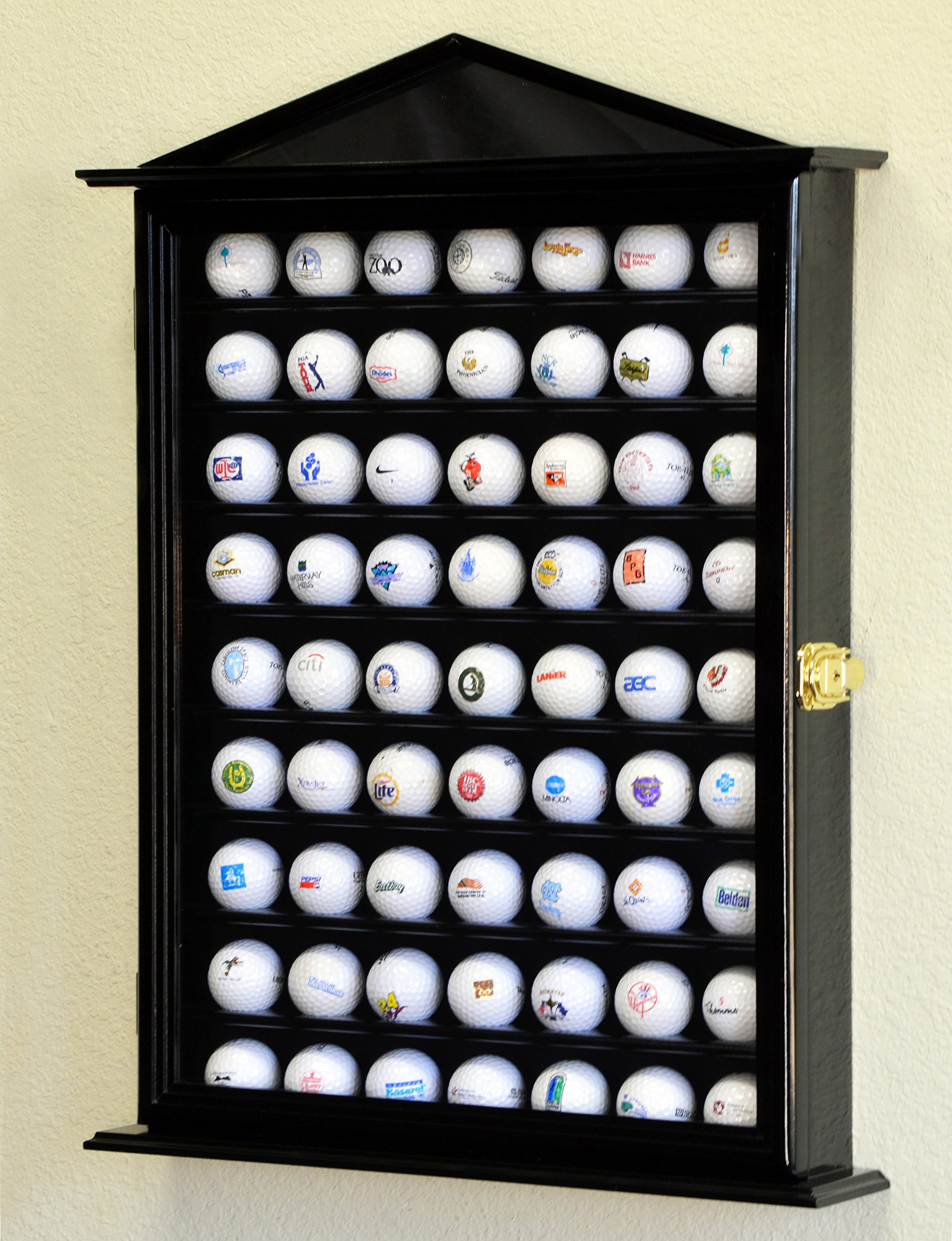 63 Golf Ball Designer Display Case Cabinet Wall Rack Holder w/98% UV Protection Lockable, Black