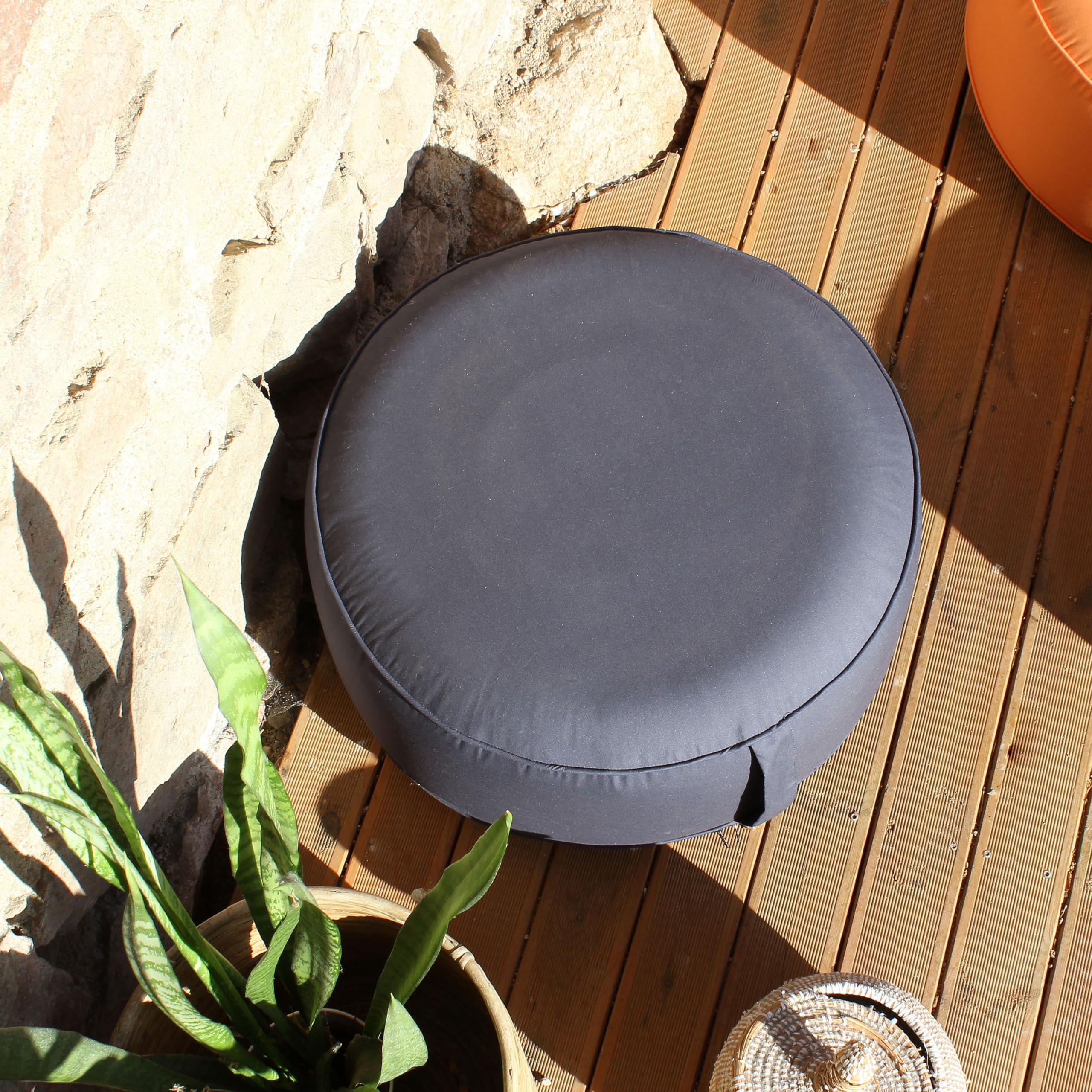 ED ENJOY HOME Pouf da esterno rotondo gonfiabile grigio scuro 55 x 55 cm fodera collezione giardino Borneo