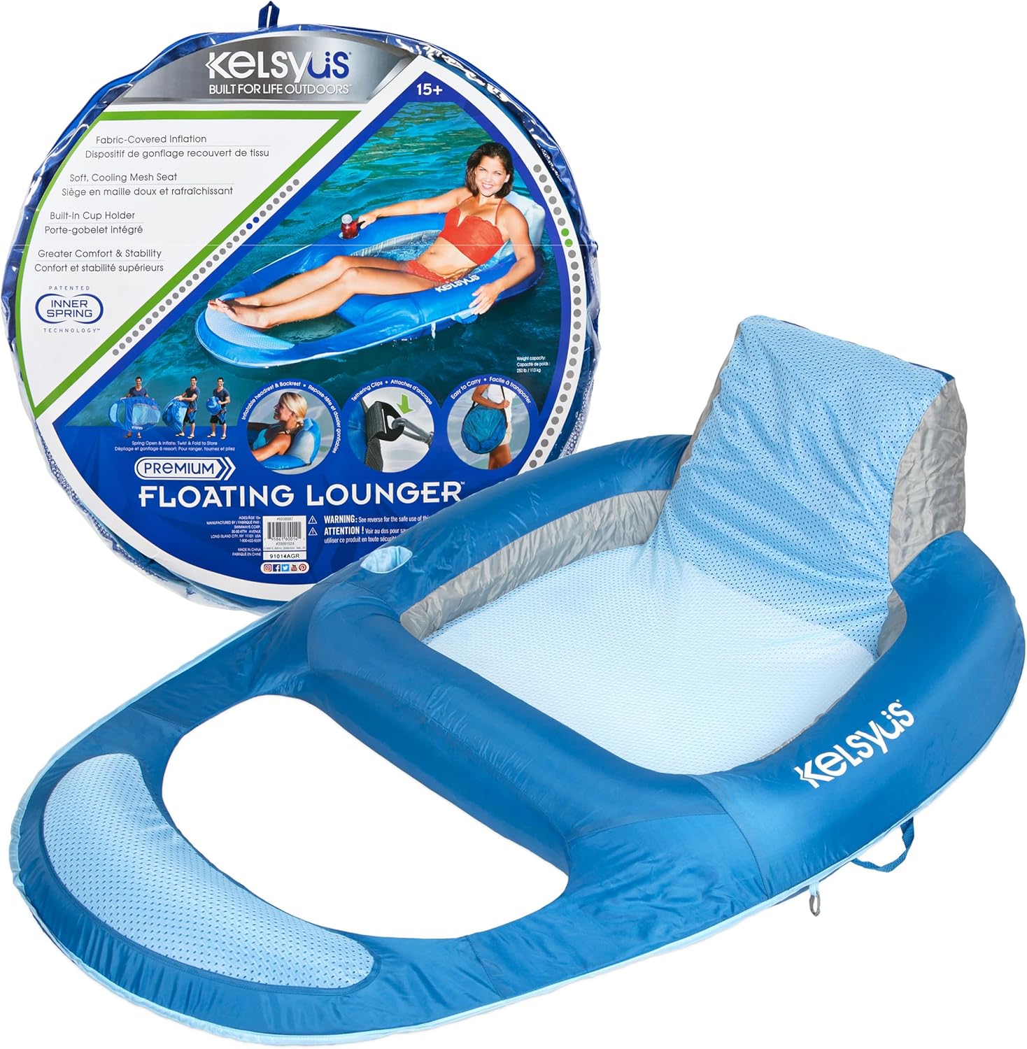 Kelsyus Spring Float Pool Lounger Chair, Light Blue