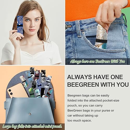 Miniatura 6 de BeeGreen Paquete de 12 bolsas de compras reutilizables con elástico de 50 libras con bolsa de cremallera de poliéster, plegable, lavable, XL,