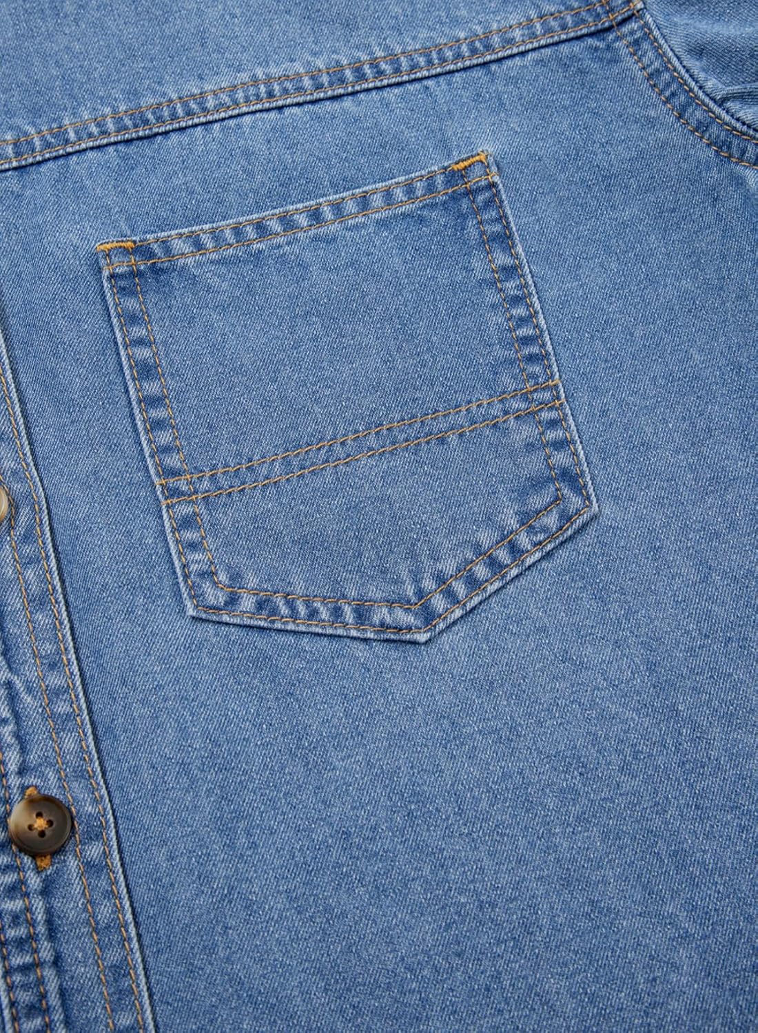 Sidefeel Women Denim Shirts Oversized Long Sleeve Button Down Blouse V Neck Casual Top Shackets - Image 8