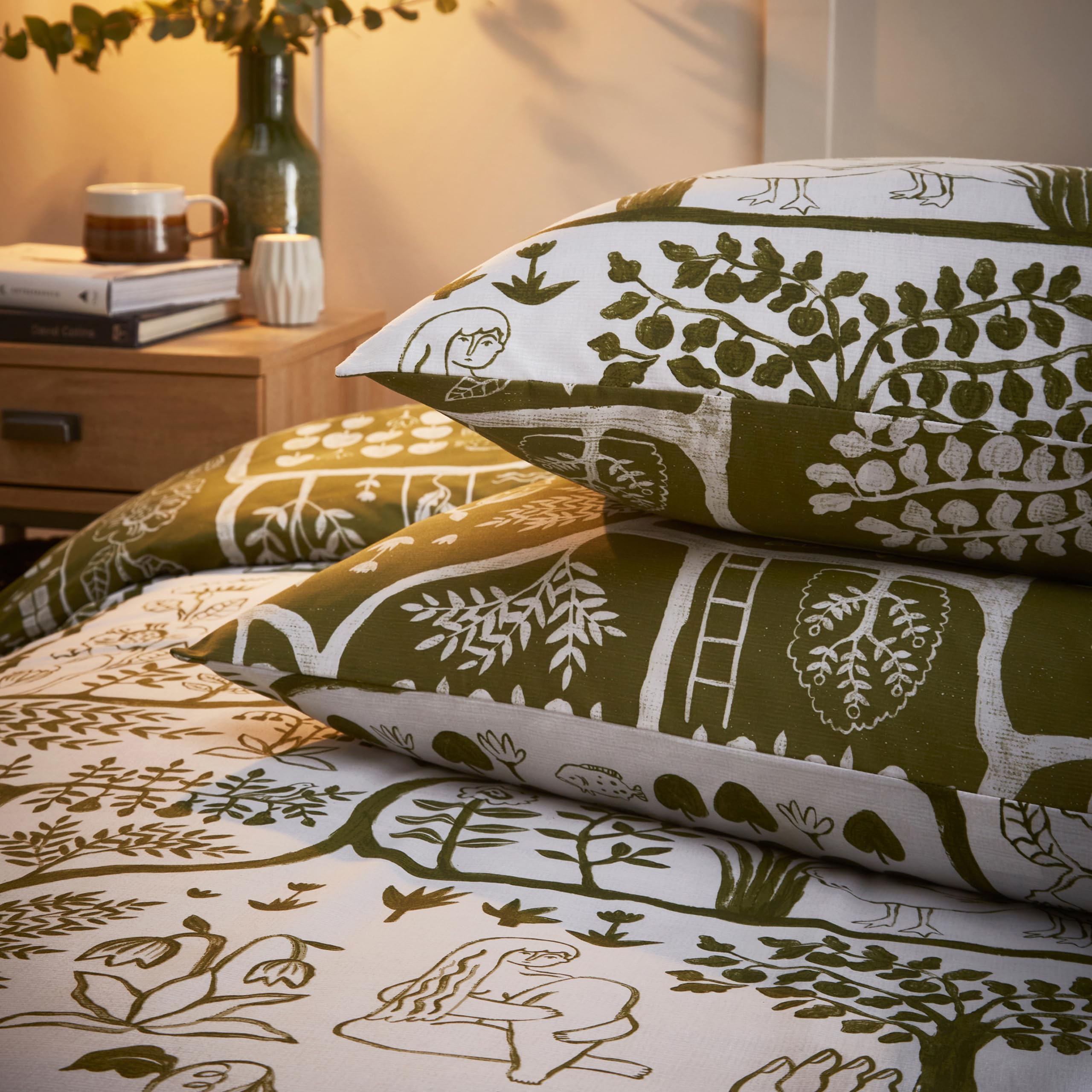 furn. Frida - Set copripiumino matrimoniale, colore: muschio