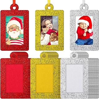 Jetec - Marco de fotos para colgar en Navidad (36 unidades, con purpurina, para colgar en árboles de Navidad, color rojo, ...