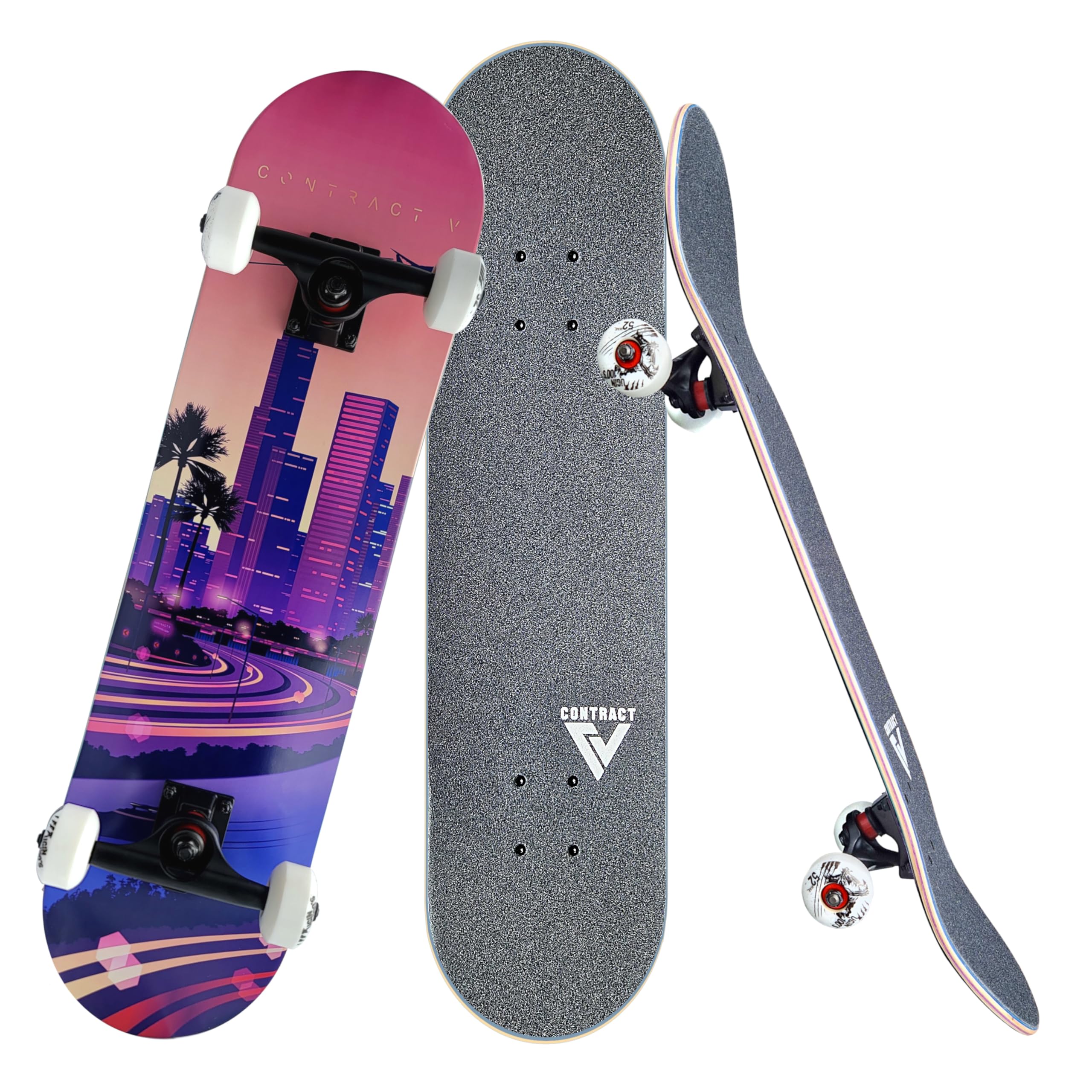 Komplett Skateboard Highway-City - für Kinder und Jugendliche - 7-lagiges Ahornholz Deck - Medium Concave Standard Popsicle Shape - für Anfänger, Profis, Mädchen & Jungs