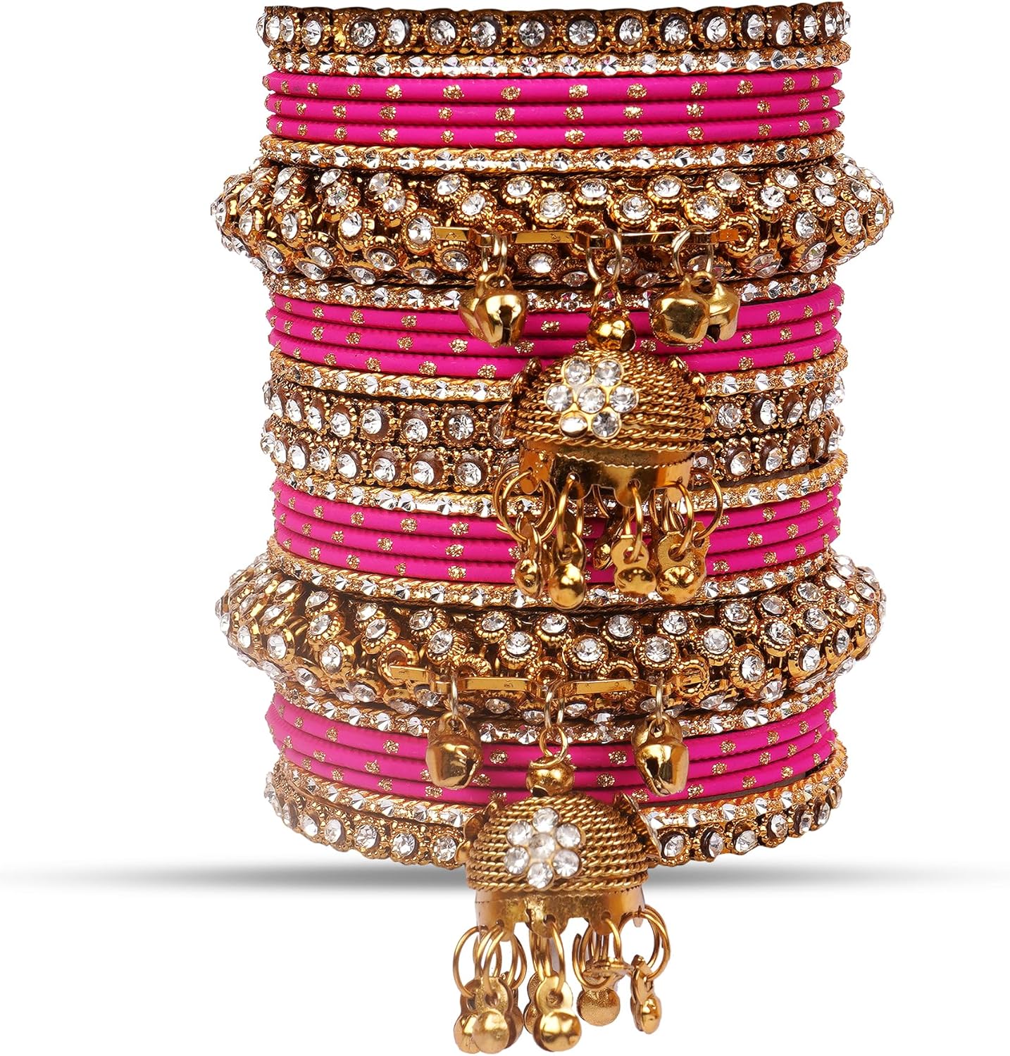 RUPIKA Traditional Indian Bangle Set for Women with Antique Gold Polished Metal Kade with Hangings & Colorful Bangles | Ethnic Wedding, Bridal, Festival & Party Jewelry