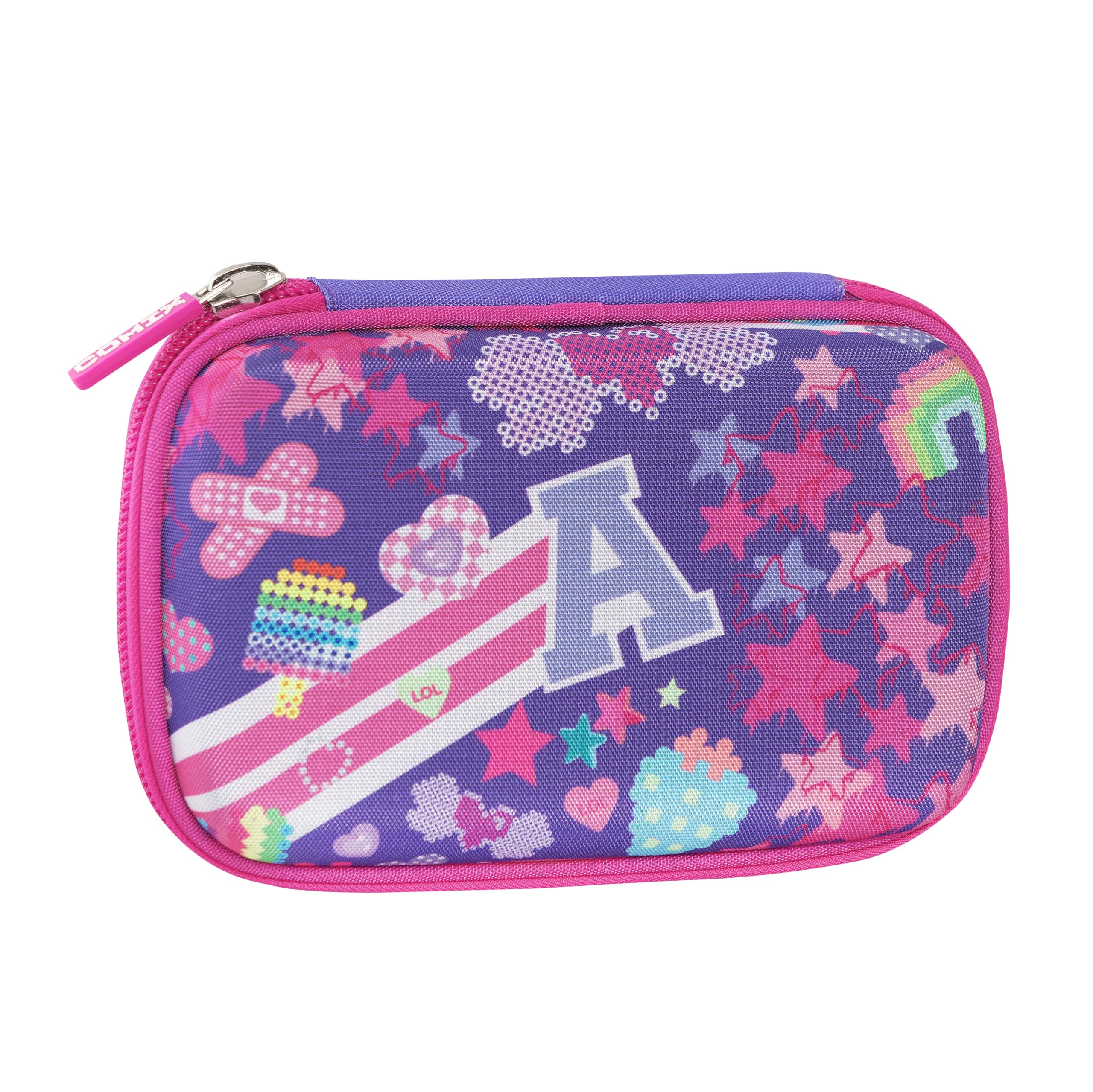COMIX BRIGHT - Astuccio Scuola, Astuccio Maxi Zip per Bambini e Ragazzi, con Set Cancelleria Incluso, Cover Metal Iridescente, Rigido con Maxi Logo e Tirazip in Metallo, 21 x 14,5H x 6,5 cm