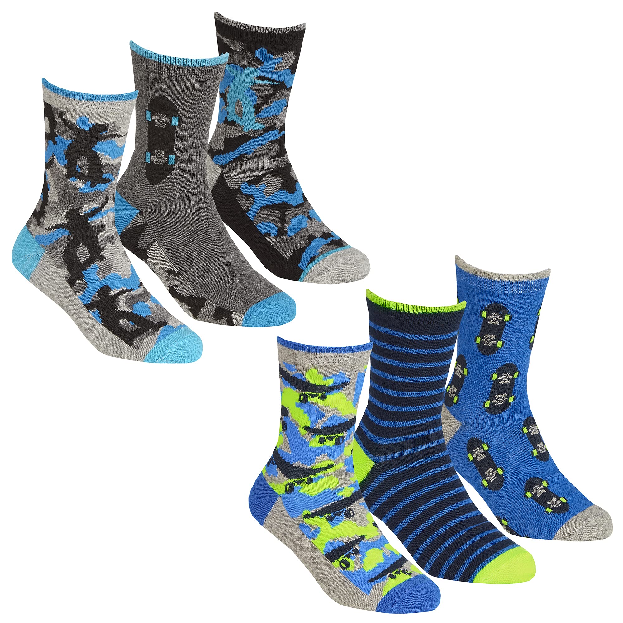 Metzuyan Ltd Childrens Kids Boys Cotton Rich Novelty Socks 9 or 18 Pair Bundle Back To School Camo 6-8.5