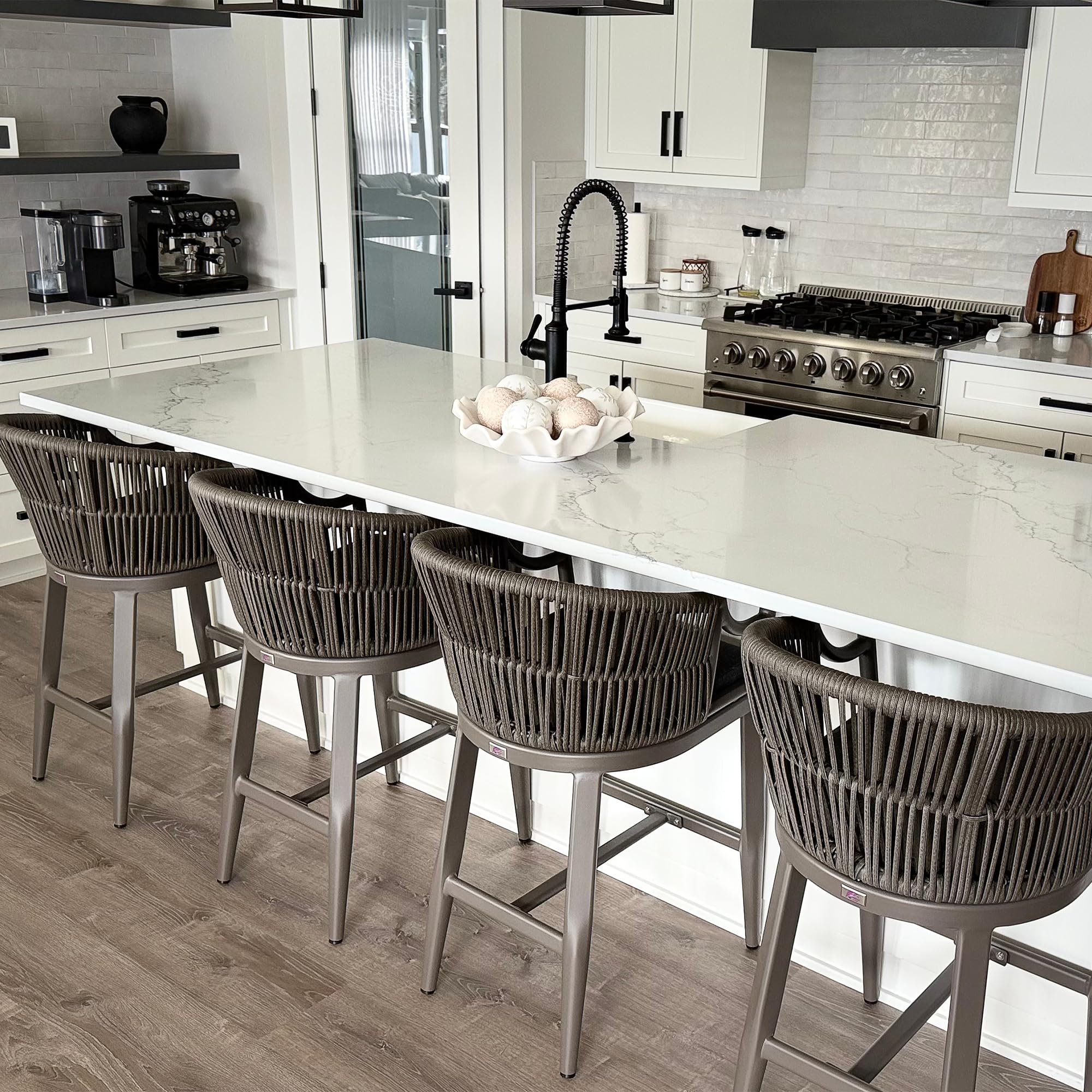 PURPLE LEAF Counter Height Bar Stools Set of 4 Ergonomic Back, Smoke Grey