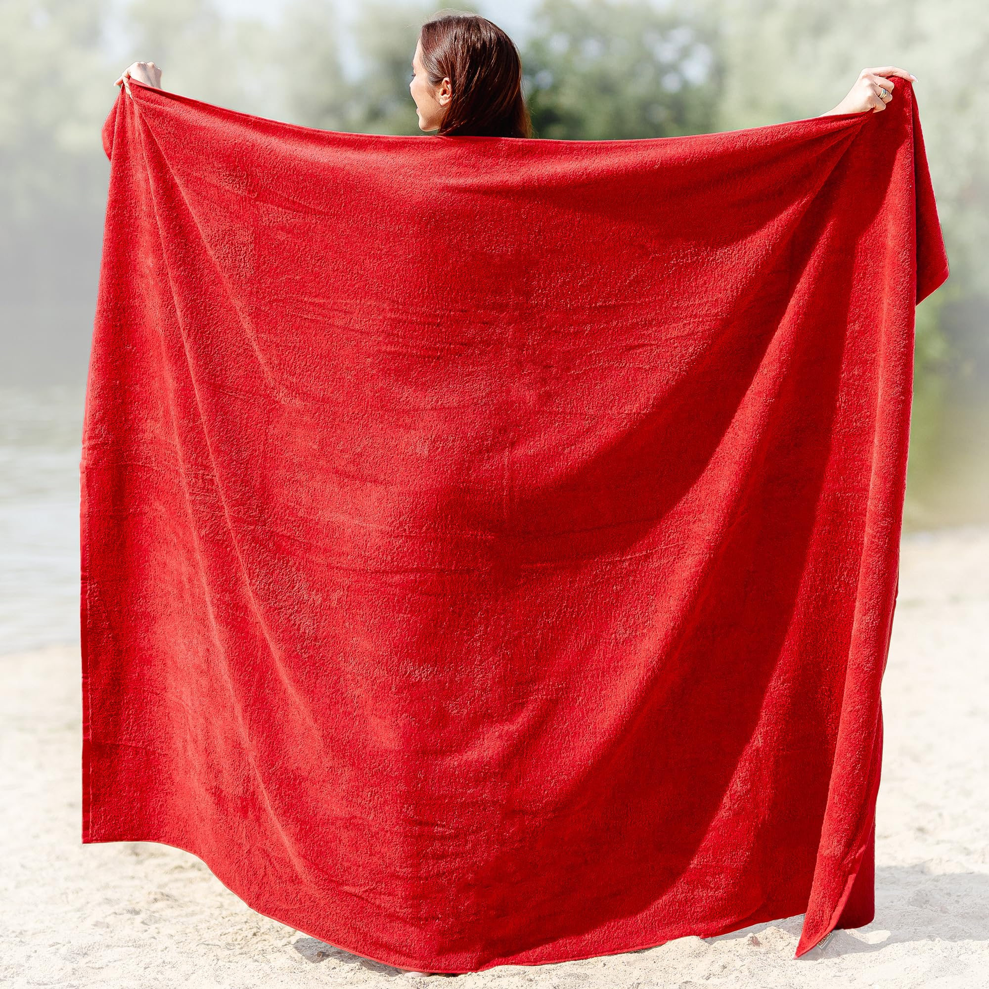 Strandtuch XXL Rot, 100% Baumwolle, 155x220cm - XXL Strandhandtuch - Badetuch in Übergröße -Duschhandtuch, Badehandtuch & Saunatuch
