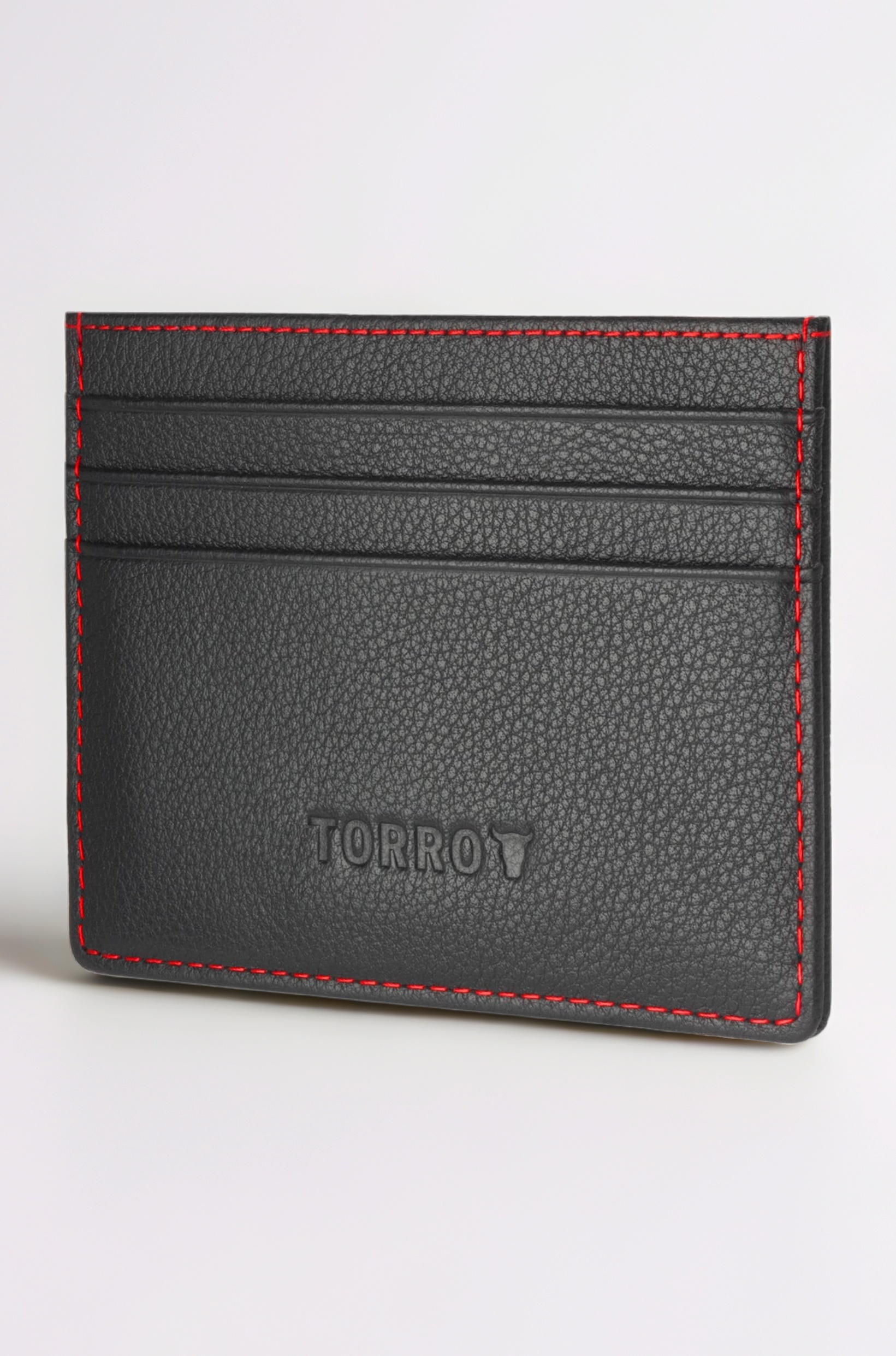 TORRO Card Holder – Genuine Leather Credit Card Holder Slim Wallet, Compatible with Contactless Transactions, Black with Red Detail, One Size, Classic