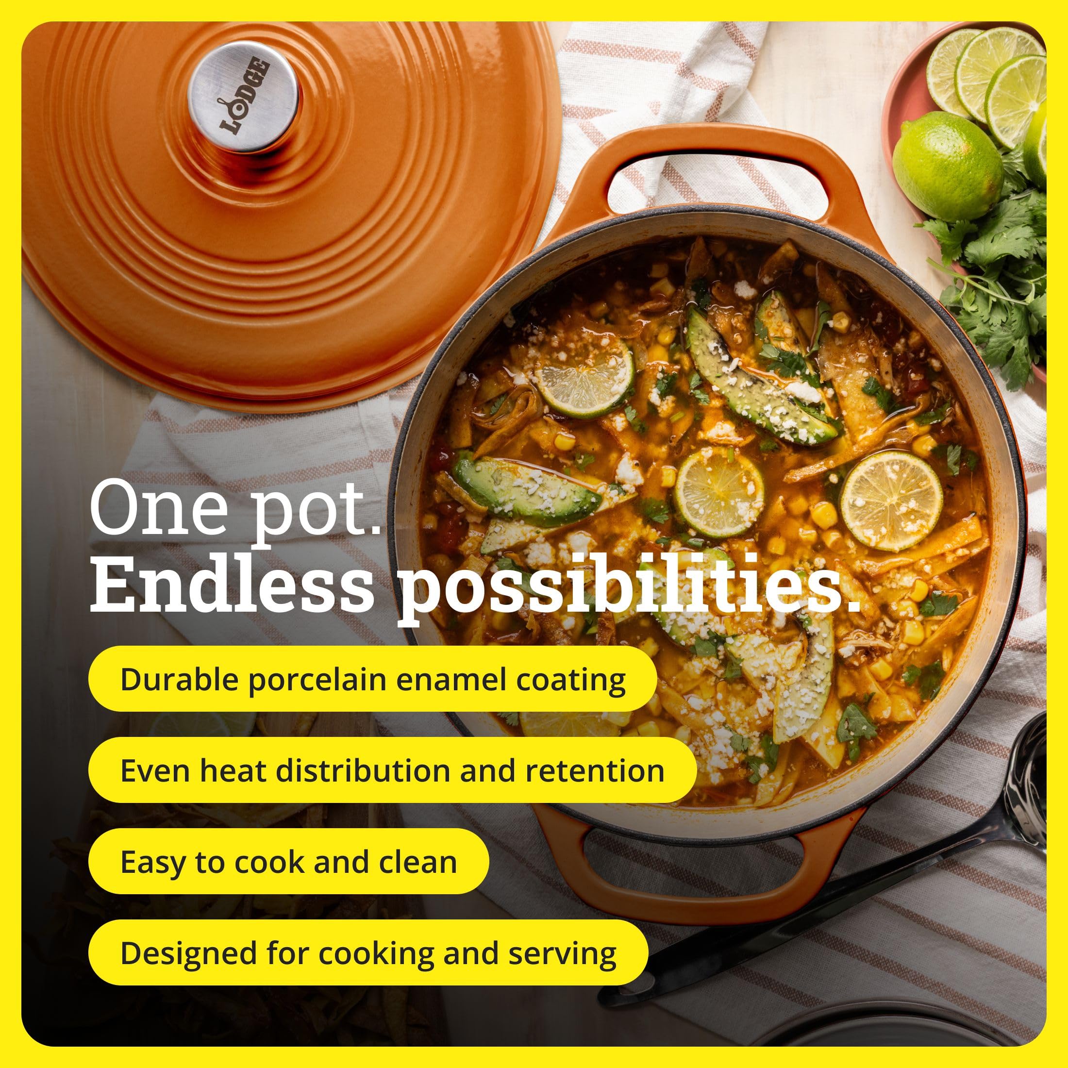 Lodge Essential Enamel Cast Iron Dutch Oven 6 Quarts - Perfect for Bread Baking Braising Marinating & Slow Cooking Features Moisture-Sealing Lid & Dual Handles Kitchen Essentials Apricot product thumbnail 3