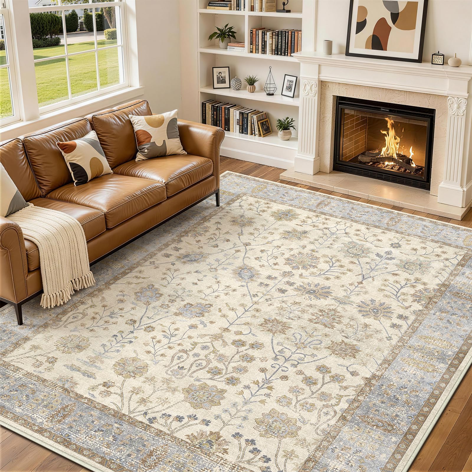 XSIVOD Beige Area Rugs for Bedroom Living Room, Washable Rugs for Entryway Kitchen Mat, Non Slip Bedside Vintage Rug, Soft Boho Rug Accent Floor Carpet for Home Decor, 120x180 cm
