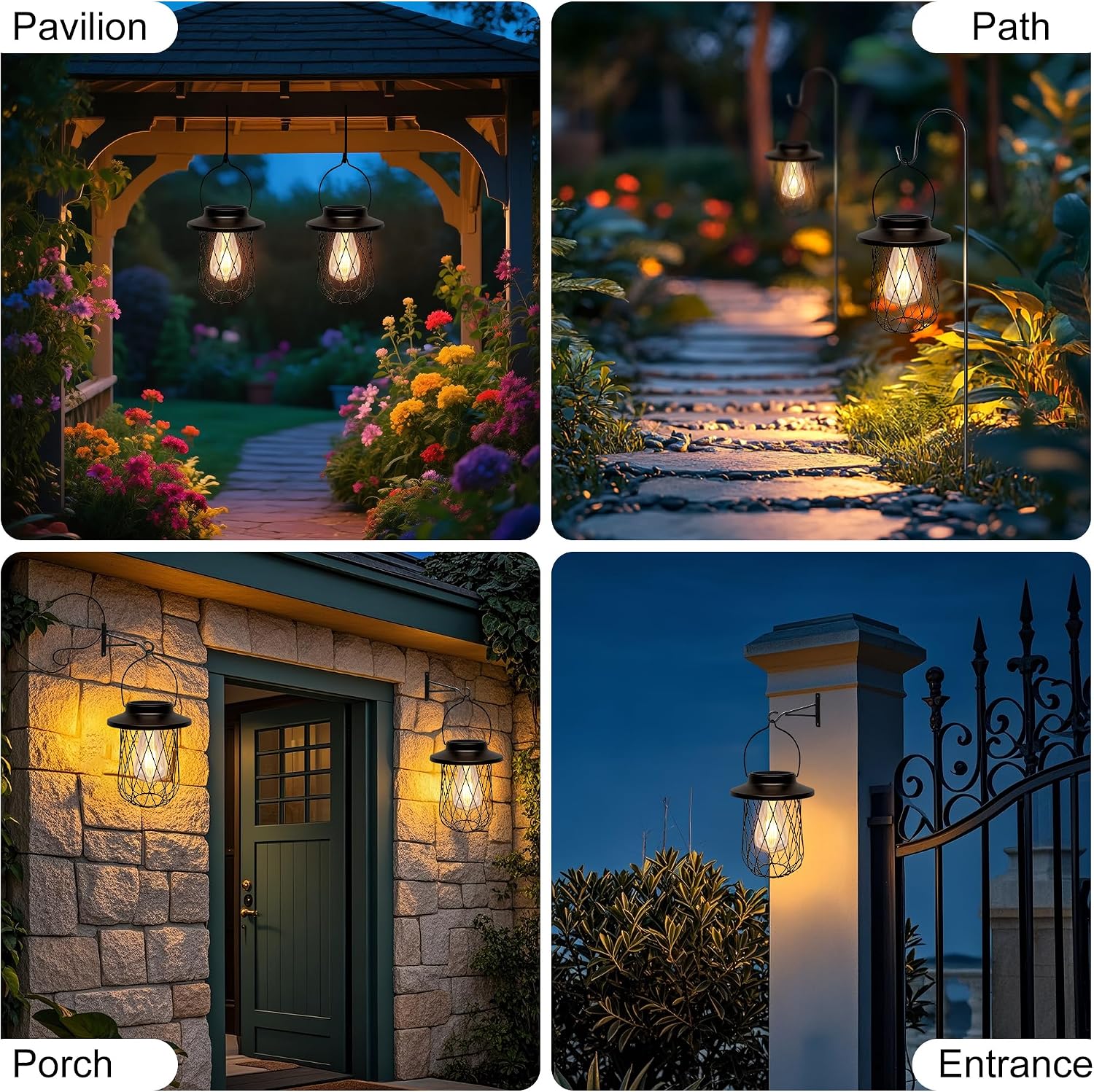 Livinlarge Solar Lanterns Outdoor Waterproof,2 Pack Solar Lantern for Outside Hanging Patio Porch Garden Yard Decor,High Brightness LED Solar Powered Lighting,Gardening Lovers Mom Gifts