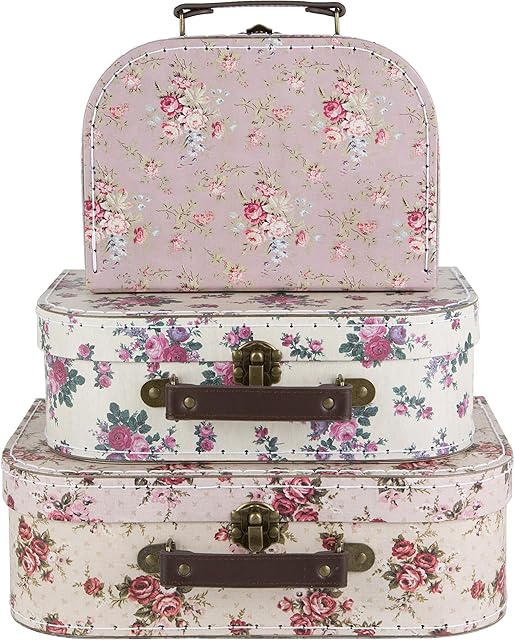 Set of 3 Suitcase Storage Boxes School Home Decor Sass and Belle Various Designs
