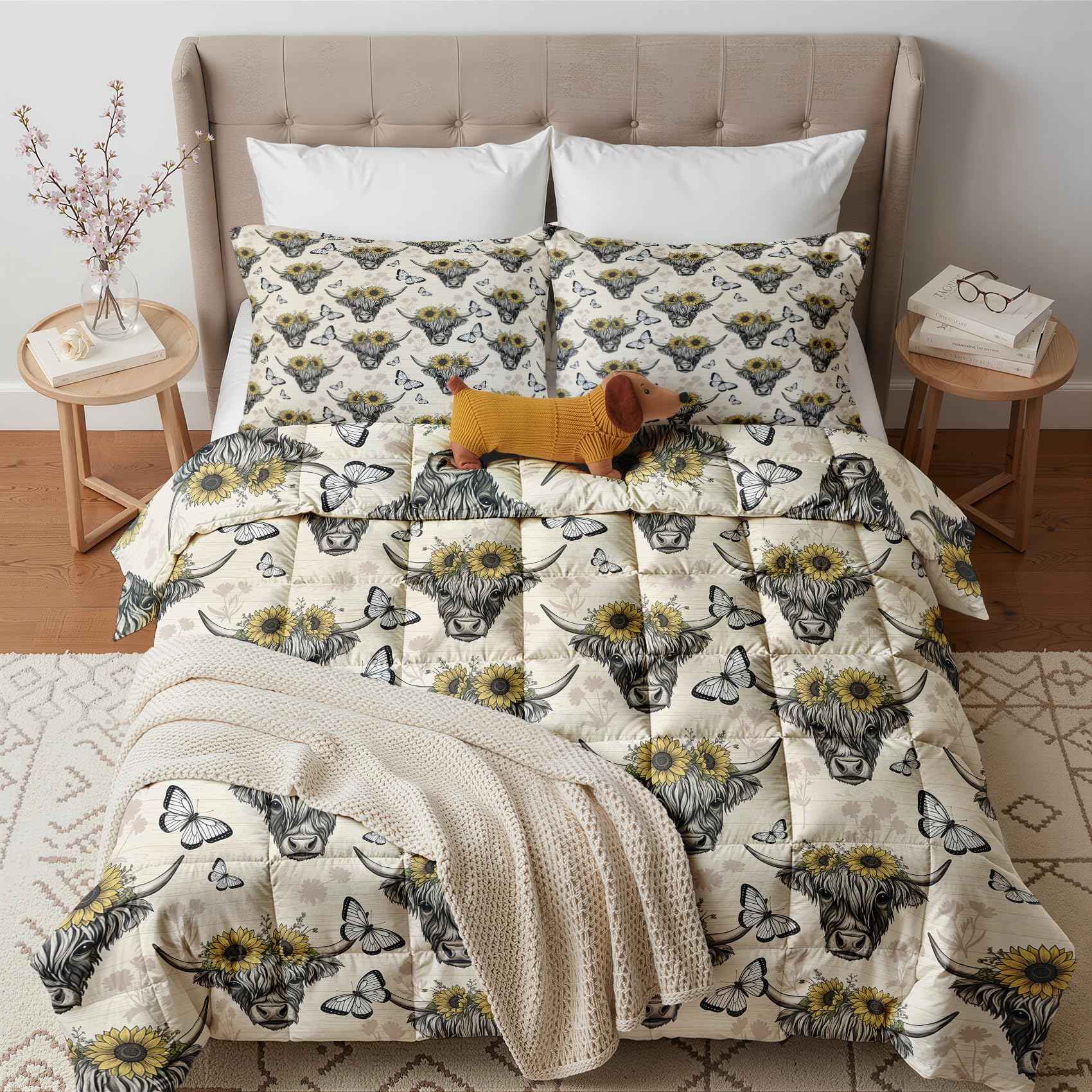 Gedaeuba Colourful Highland Cow And Butterfly Duvet Double 10.5 Tog