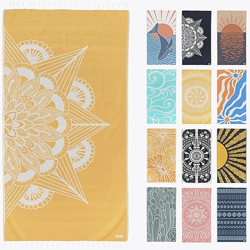 Miniatura 9 de FESHKA Toalla de Playa Turca Sin Arena (37 x 67 pulgadas) Toalla de Baño de Secado Rápido, Manta de Playa de Gran Tamaño, Ligera para Viajes - Hecha