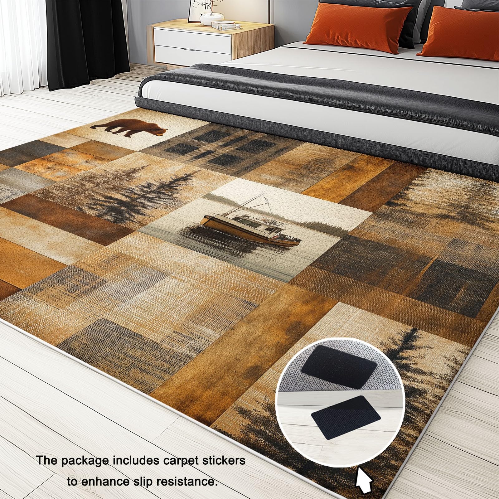 Generico Tappeto da corridoio in finta lana antiscivolo in gomma TPR, Tappeti Collage Retro Pittura Griglia Animale, Lavabile per soggiorno camera da letto e lavanderia 140 x 200 cm Cammello