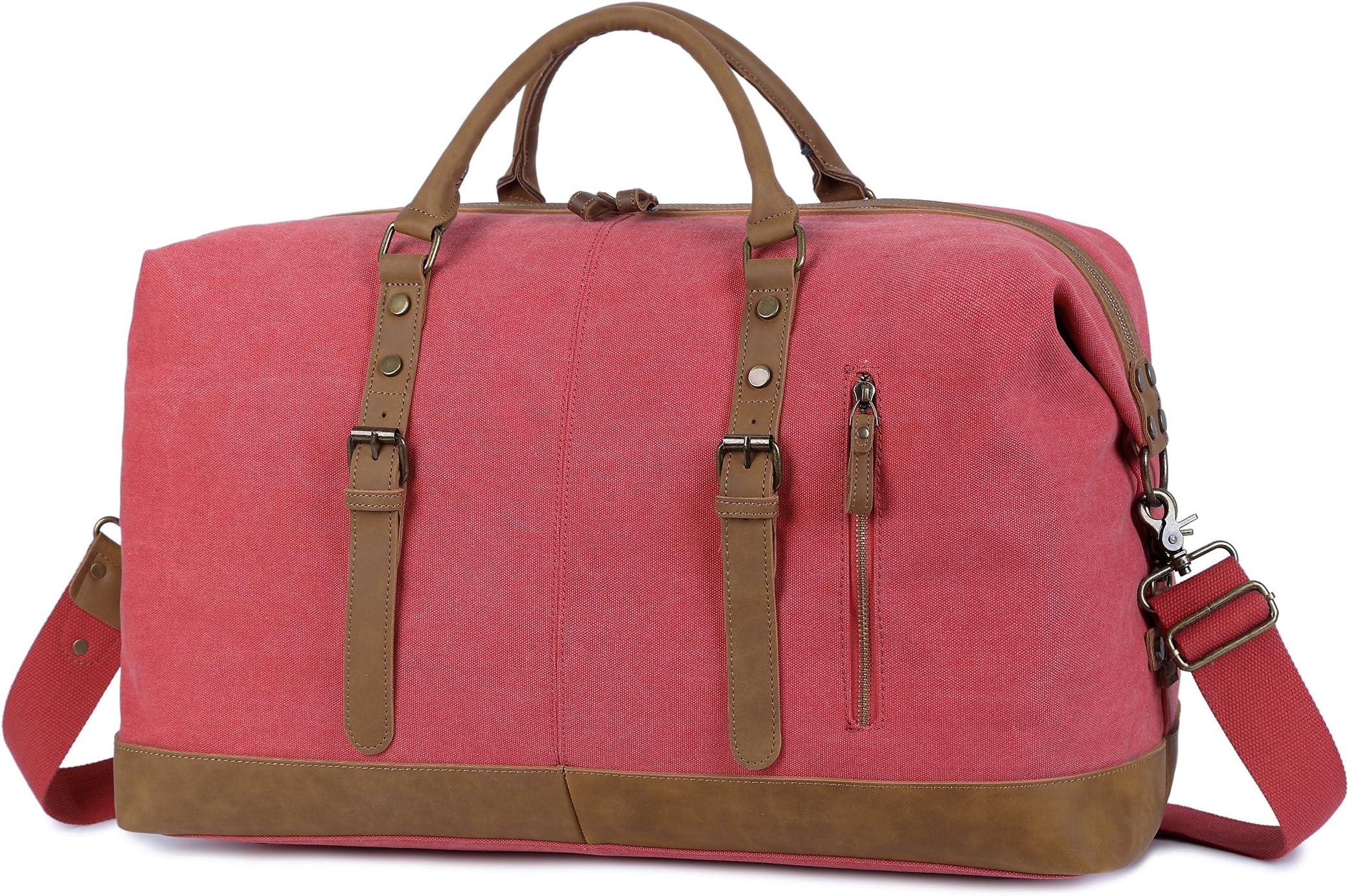 EverVanz Extra Wide Canvas Travel Bag with Leather Trim and Shoulder Strap