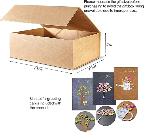 Miniatura 3 de BOXHOME Paquete de 3 cajas de regalo grandes, color marrón kraft, 13 x 10 x 5 pulgadas con tapas magnéticas, caja de embalaje de regalo, cajas de
