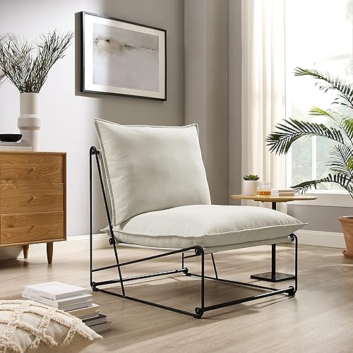 Miniatura 5 de Art Leon Silla decorativa, moderna de mediados de siglo, silla tapizada sin brazos, silla de tela de lino, sofá individual para sala de estar,