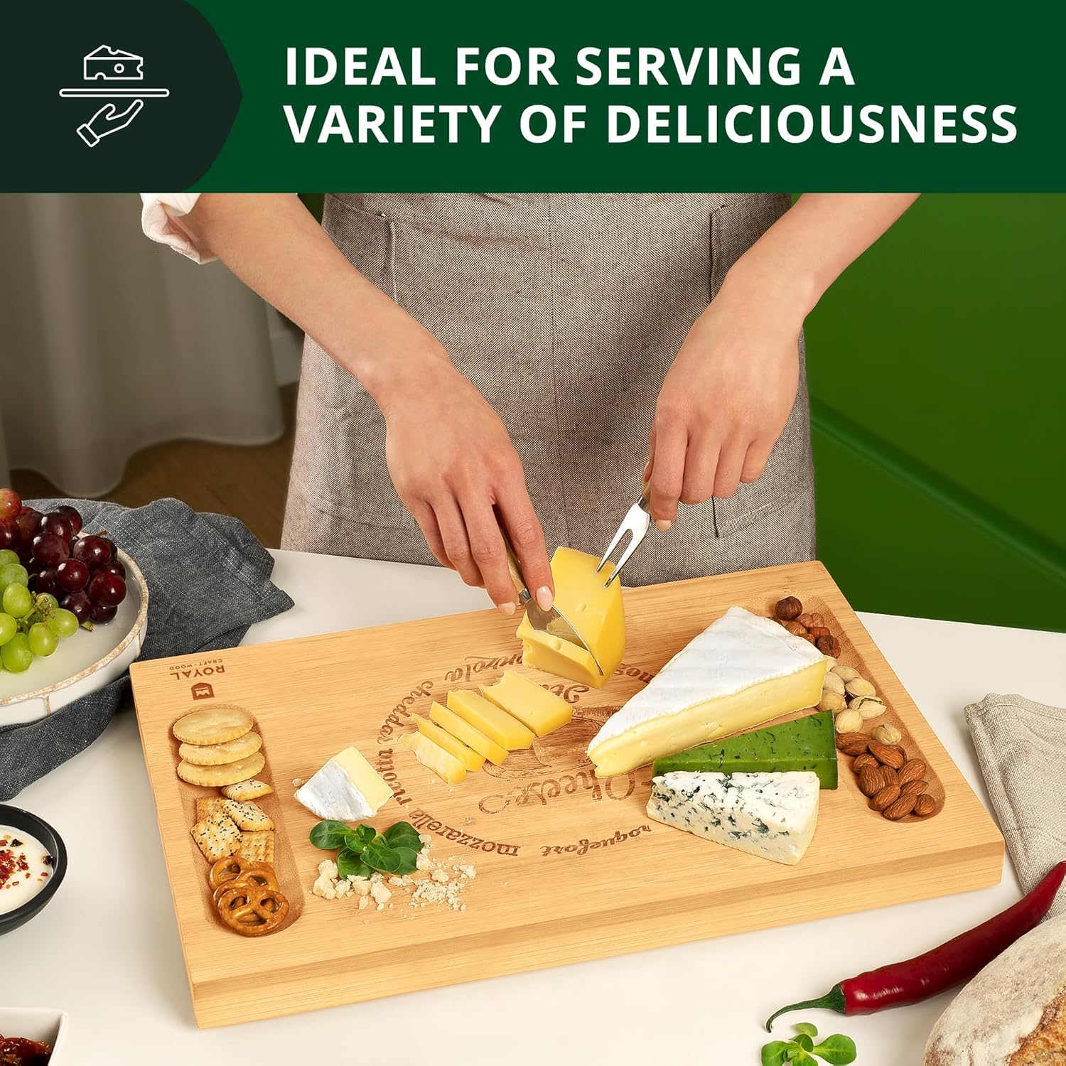 ROYAL CRAFT WOOD Premium Bamboo Charcuterie Board Set - Cheese Platter & Serving Tray & Serving Utensils - Perfect Housewarming Gift, Wedding, Bridal Shower Gift - Ideal for Entertaining and New Home - Image 4