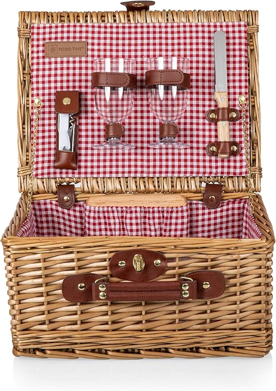 PICNIC TIME Classic Wine & Cheese Picnic Basket, Wine Picnic Set, Romantic Picnic