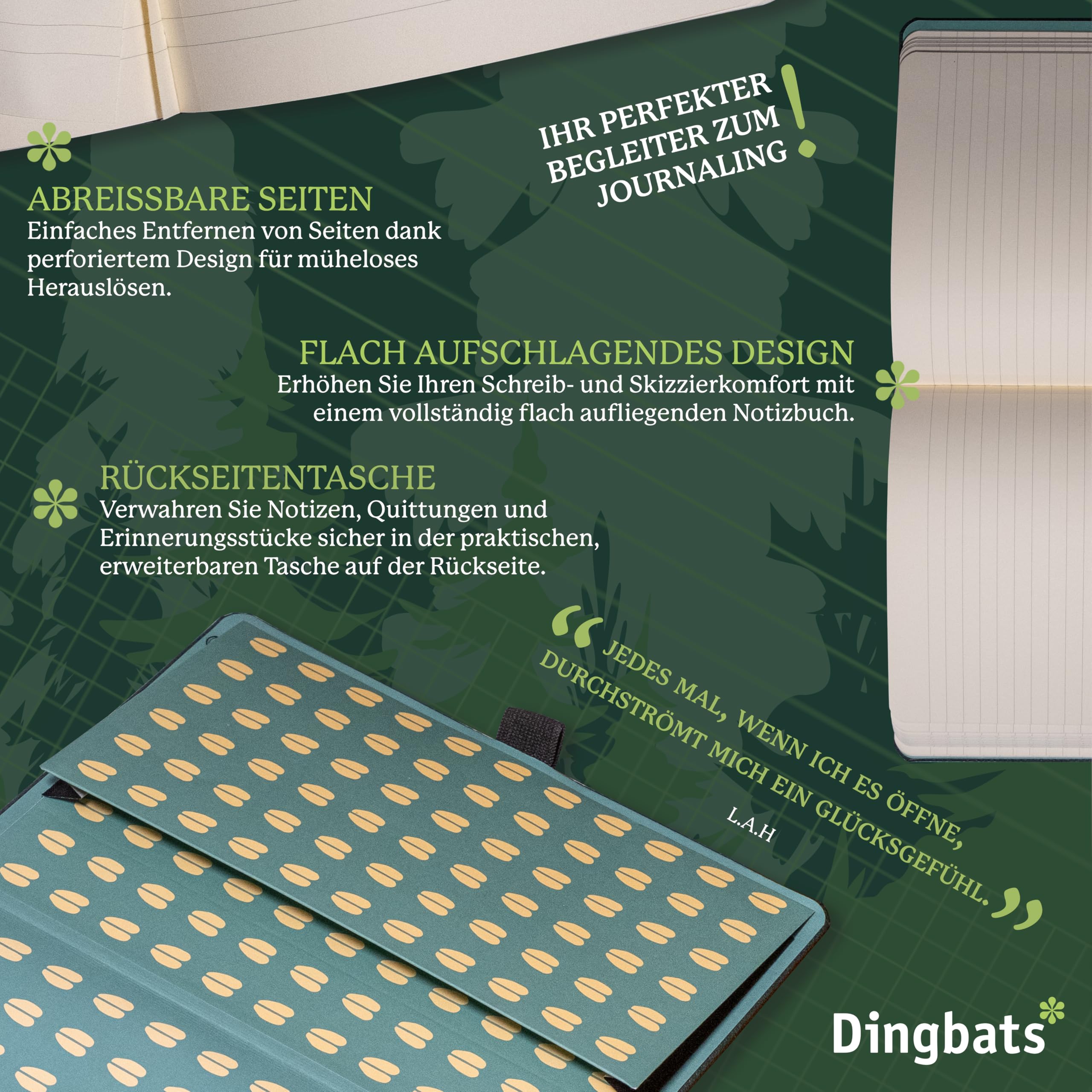 Dingbats* - Tierwelt Notizbuch A5 Blanko - Hardcover aus veganem Leder für Arbeit, Reisen, Uni - mit elastischem Verschlussband