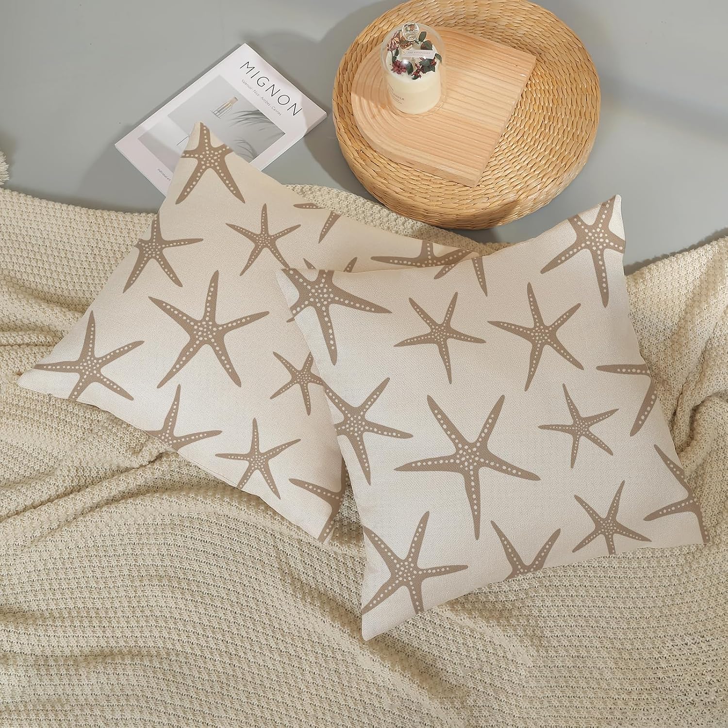 Brown Tan Starfish Pillow Covers 18x18 Set of 2 Coastal Throw Pillows Summer Nautical Ocean Beach Theme Decorative Pillowcase Outdoor Farmhouse Linen Decor Cushion Case for Couch Home Bedroom image 5