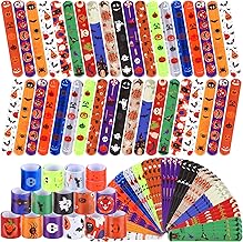 JUNEBRUSHS 56 PCS Halloween Slap Bracelets Halloween Party Favors Snap Bracelets Bulk Halloween Toys for Kids Girls Boys Birthday Party Supplies