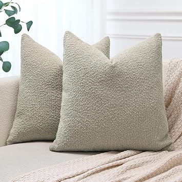 OTOSTAR Pack of 2 Textured Boucle Throw Pillow Covers 16x16 Inch Oatmeal Accent Solid Pillowcases Farmhouse Decorative Pillow Covers Couch Cushion Case for Home Sofa Bedroom Decor Oatmeal