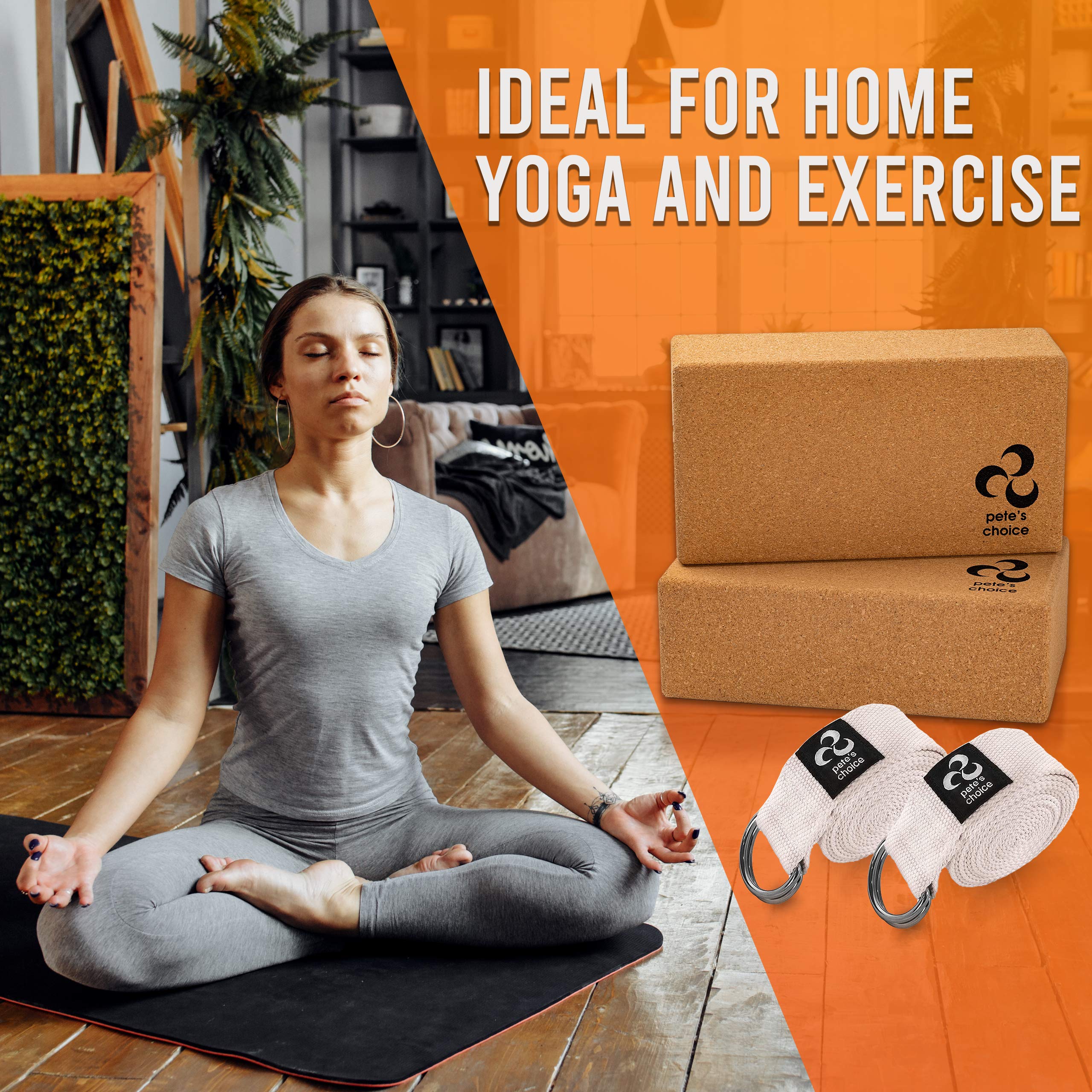 2 Blocchi da Yoga in Sughero & 2 Cinghie – Mattoncini Yoga Naturale per Pilates. Eco Friendly, Stabili e Solidi. 2 set Blocchi in Sughero & 2 Cinghie I Esercizi a casa