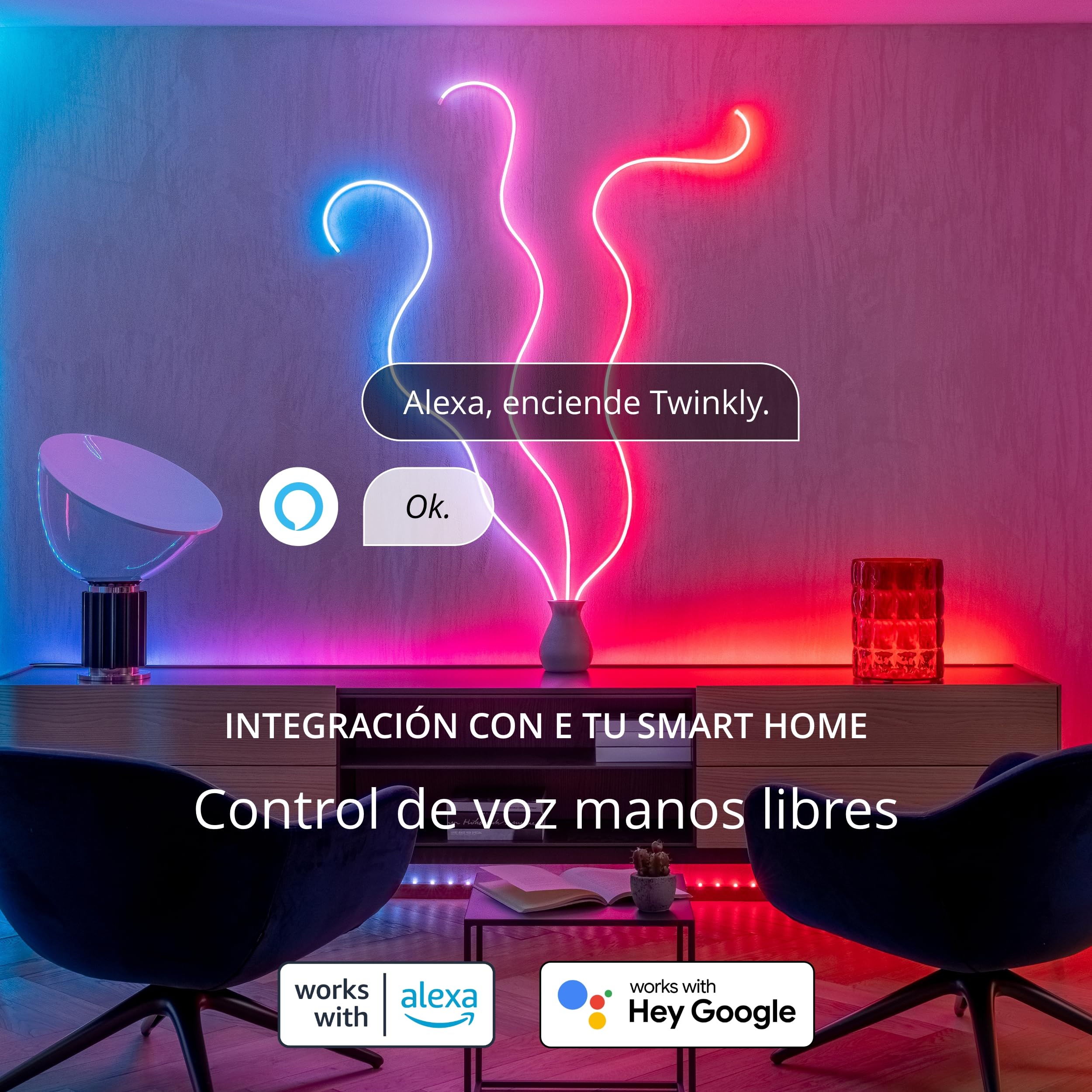 Twinkly Flex - Tubo LED multicolor de 2 m, tira LED RGB flexible, compatible con Home Kit, Alexa y Google Home, luces de juegos, más de 16 M de colores, alimentación USB C, control de aplicación,