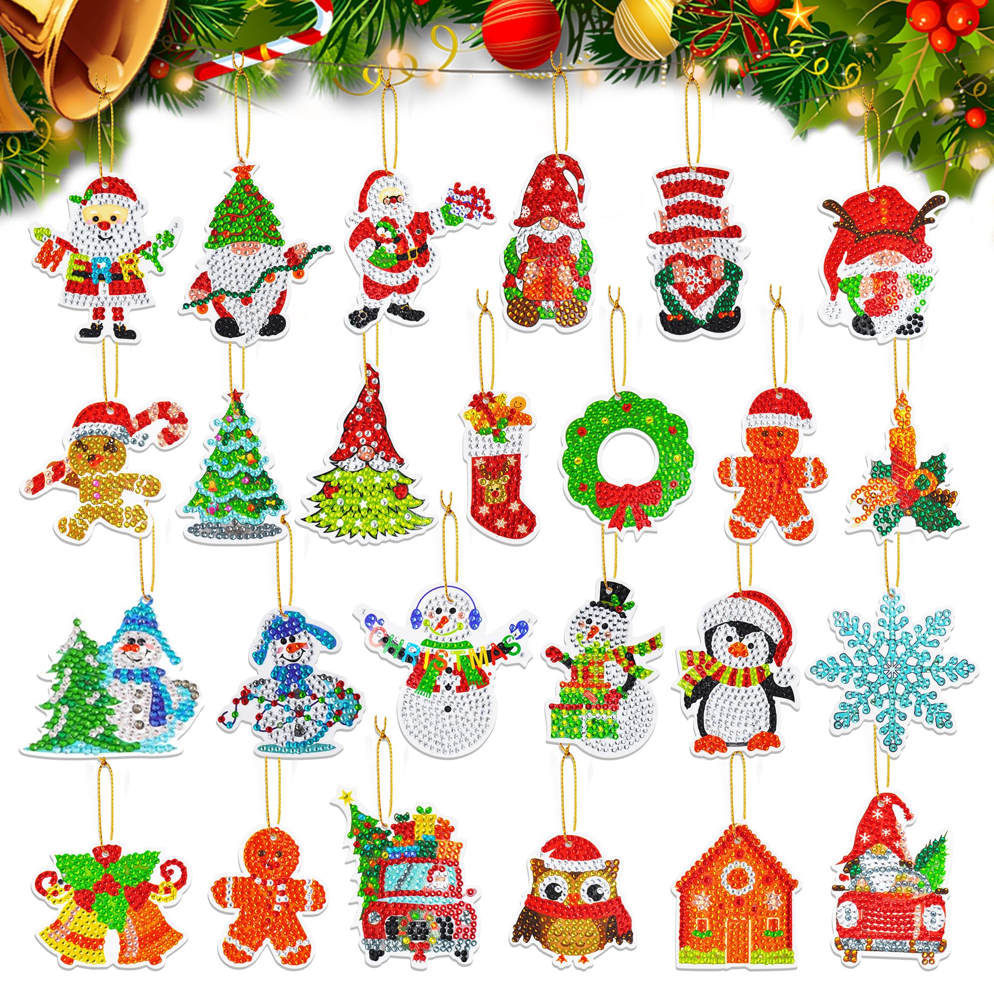 LYLIDIA Diamond Painting Sticker Weihnachten Anhänger Kinder 25pcs Klein Kristallklebemalerei Weihnachtlich Weihnachtsbaum Anhänger Diamant Painting Geschenkanhänger Weihnachten Fensterdekoration