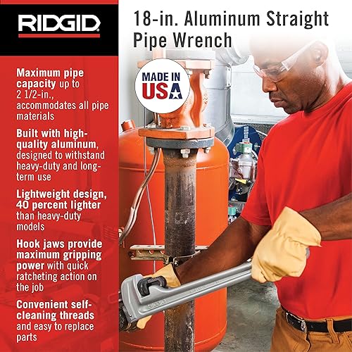 Miniatura 7 de RIDGID 31110 Modelo 836 Llave de tubo de plomería recta de aluminio de 36 pulgadas, plata y llave de tubo recta de aluminio modelo 824 31105, 24
